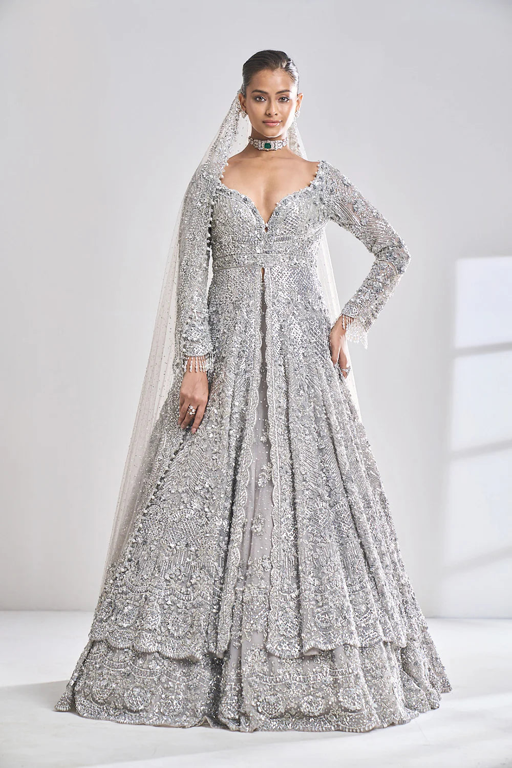 Silver Zardosi Jacket Lehenga Set