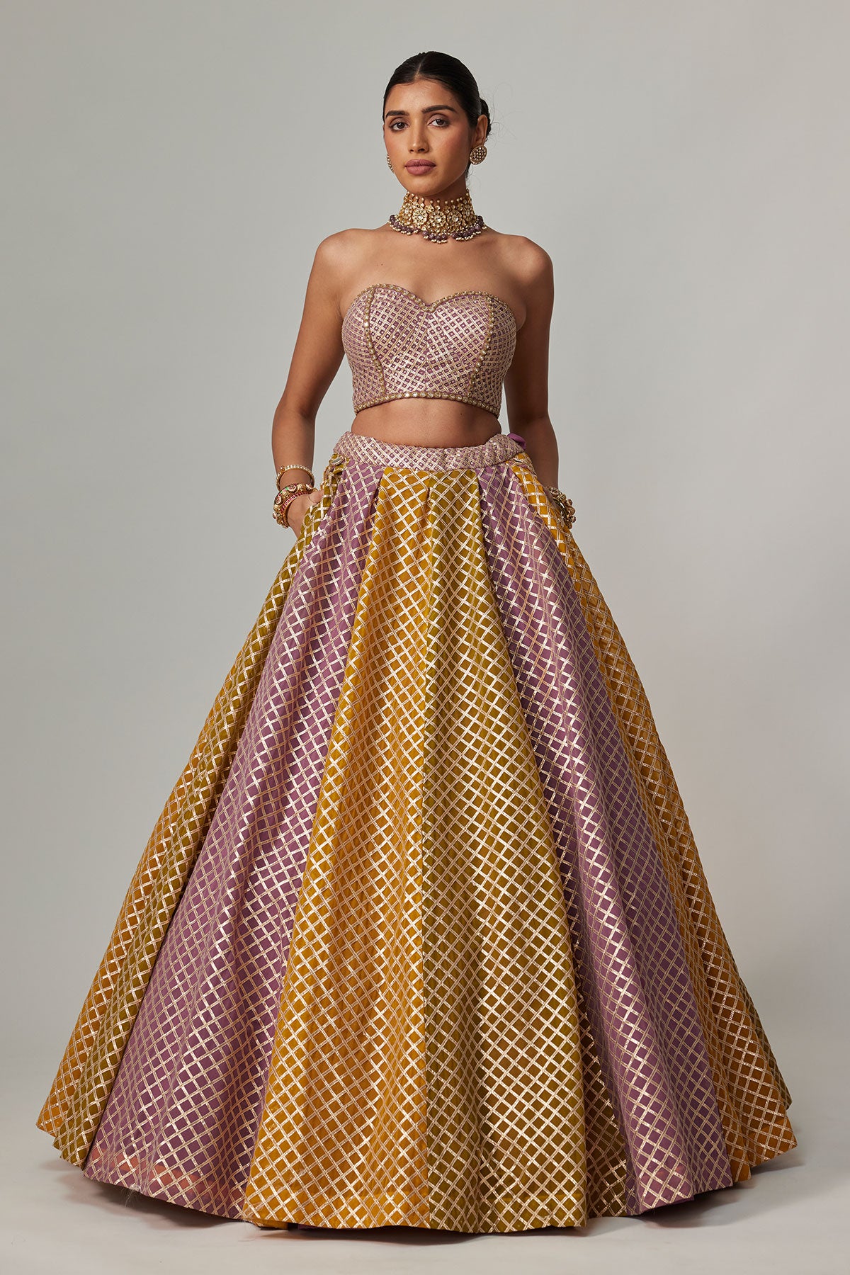 Mustard Multicolor Corset Skirt Set