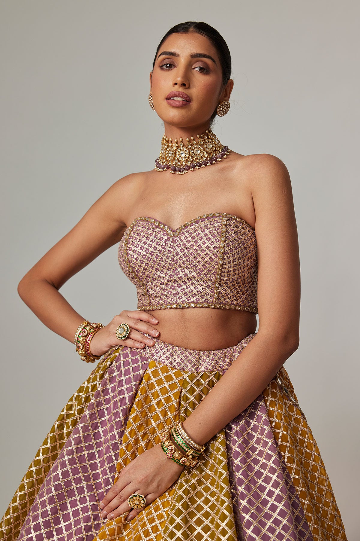 Mustard Multicolor Corset Skirt With Dupatta Set