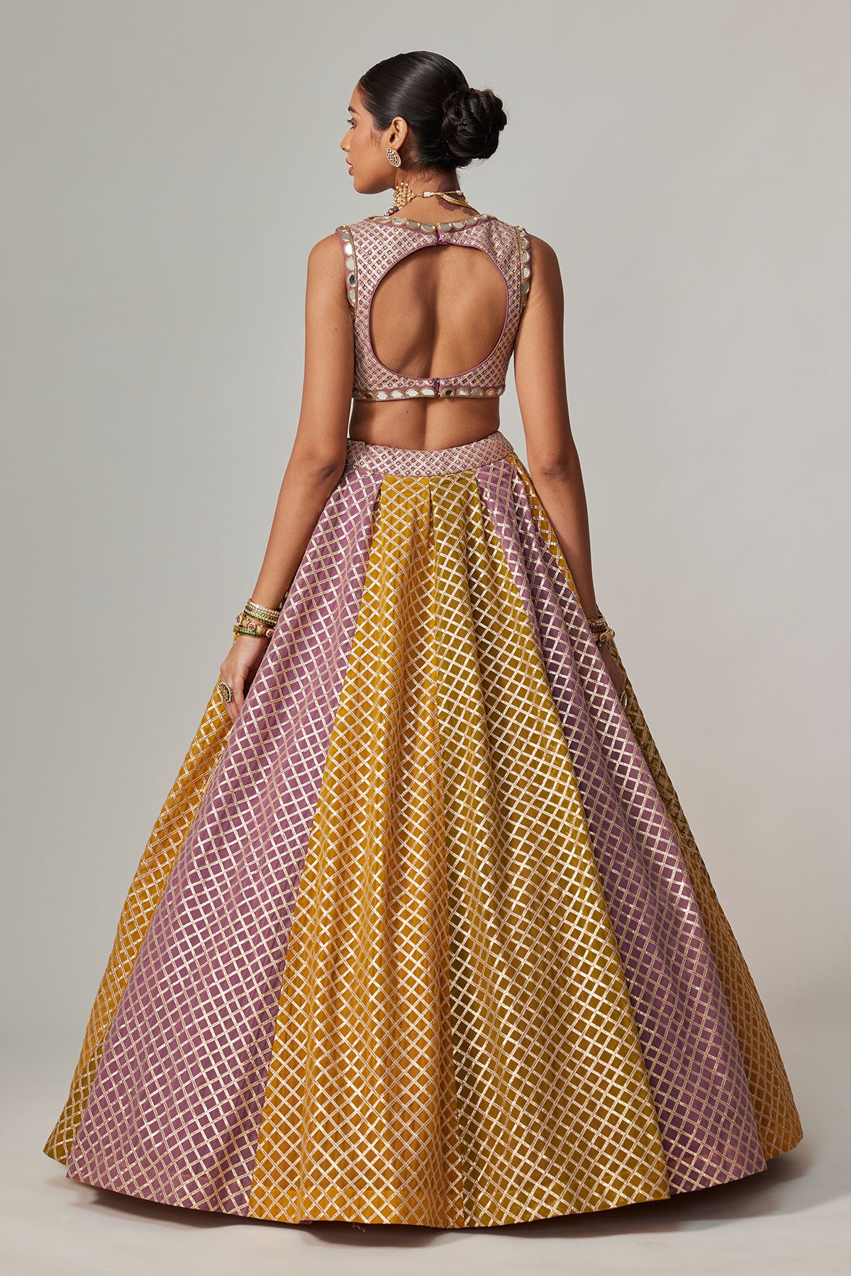 Mustard Multicolor Crop Top With Skirt