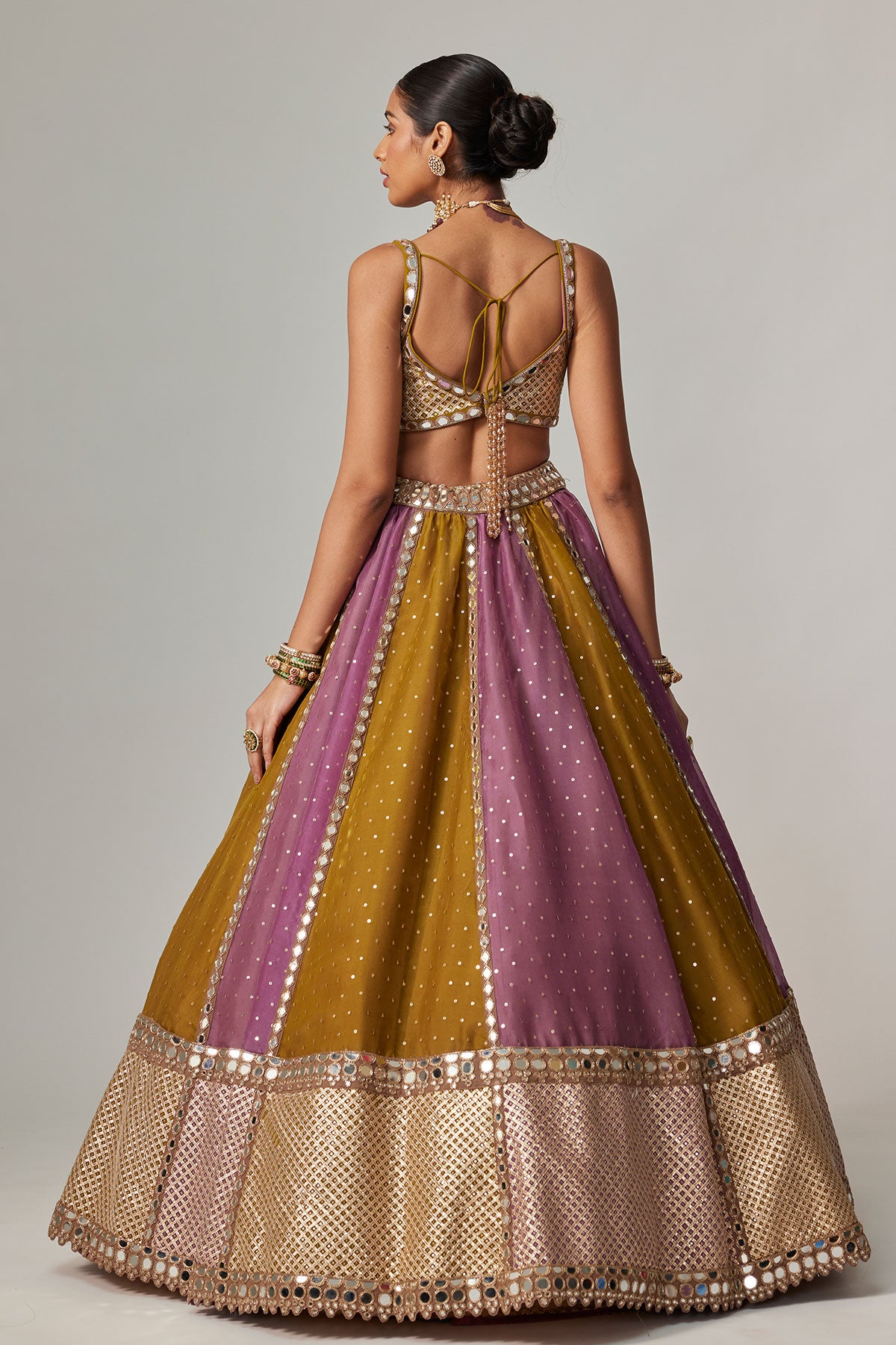 Green Multicolor Sequin Scatter Lehenga Set