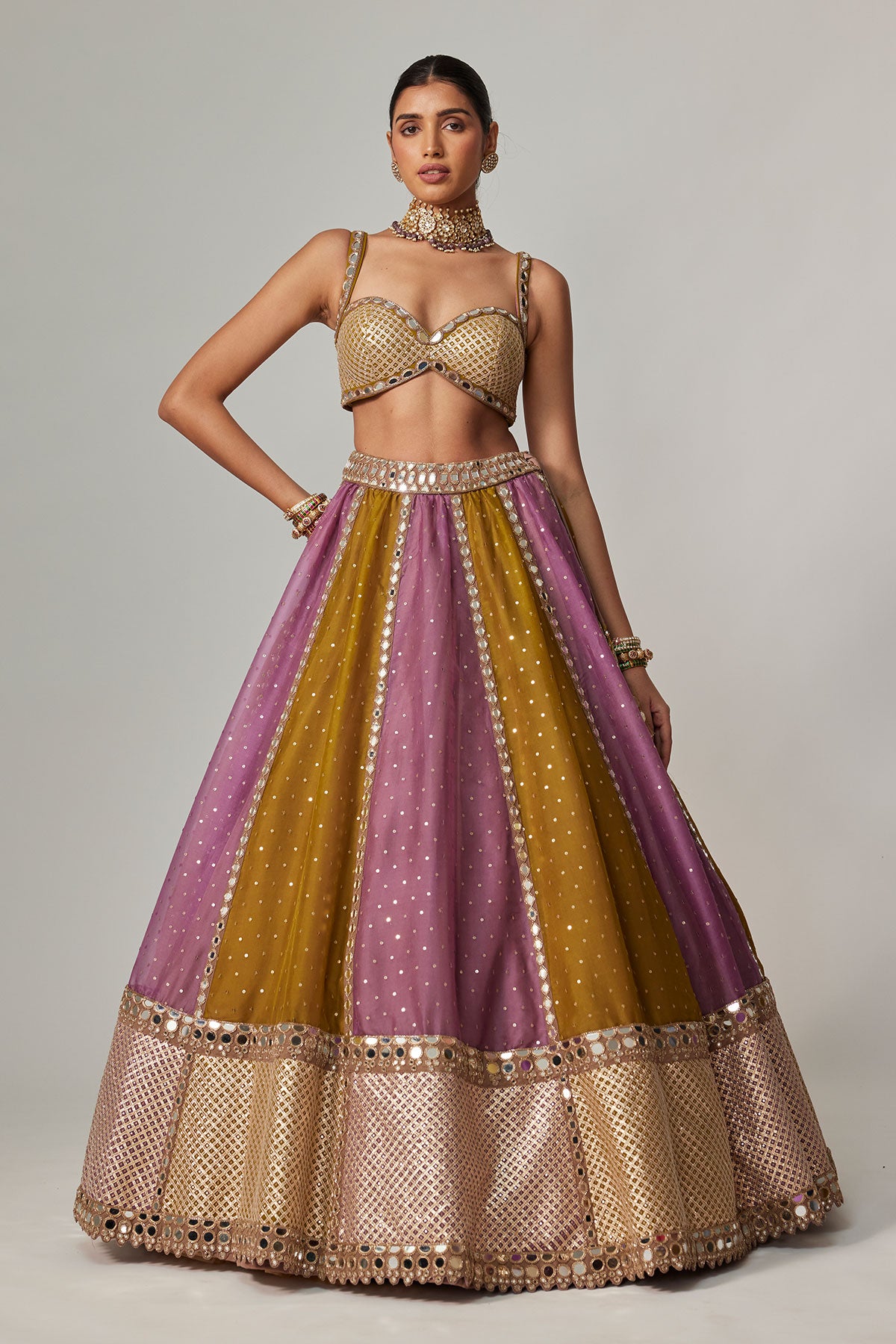 Green Multicolor Sequin Scatter Lehenga Set