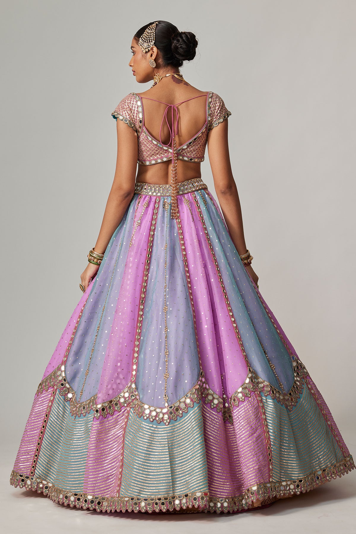 Mauve Multicolor Sequins Scatter Lehenga With Cap Sleeve Blouse