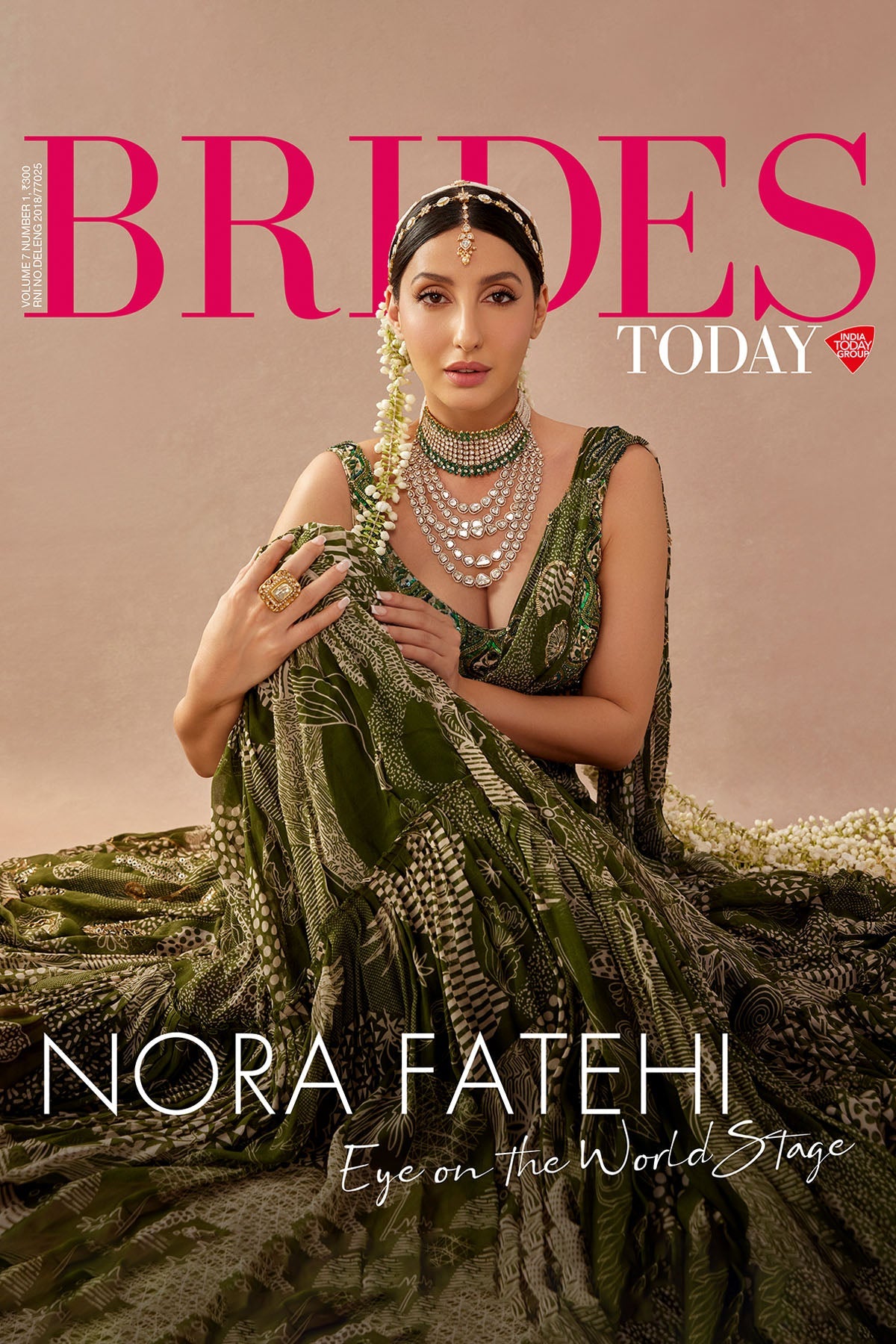 Nora Fatehi in Sage Green Print and Highlighted Skirt Saree Set