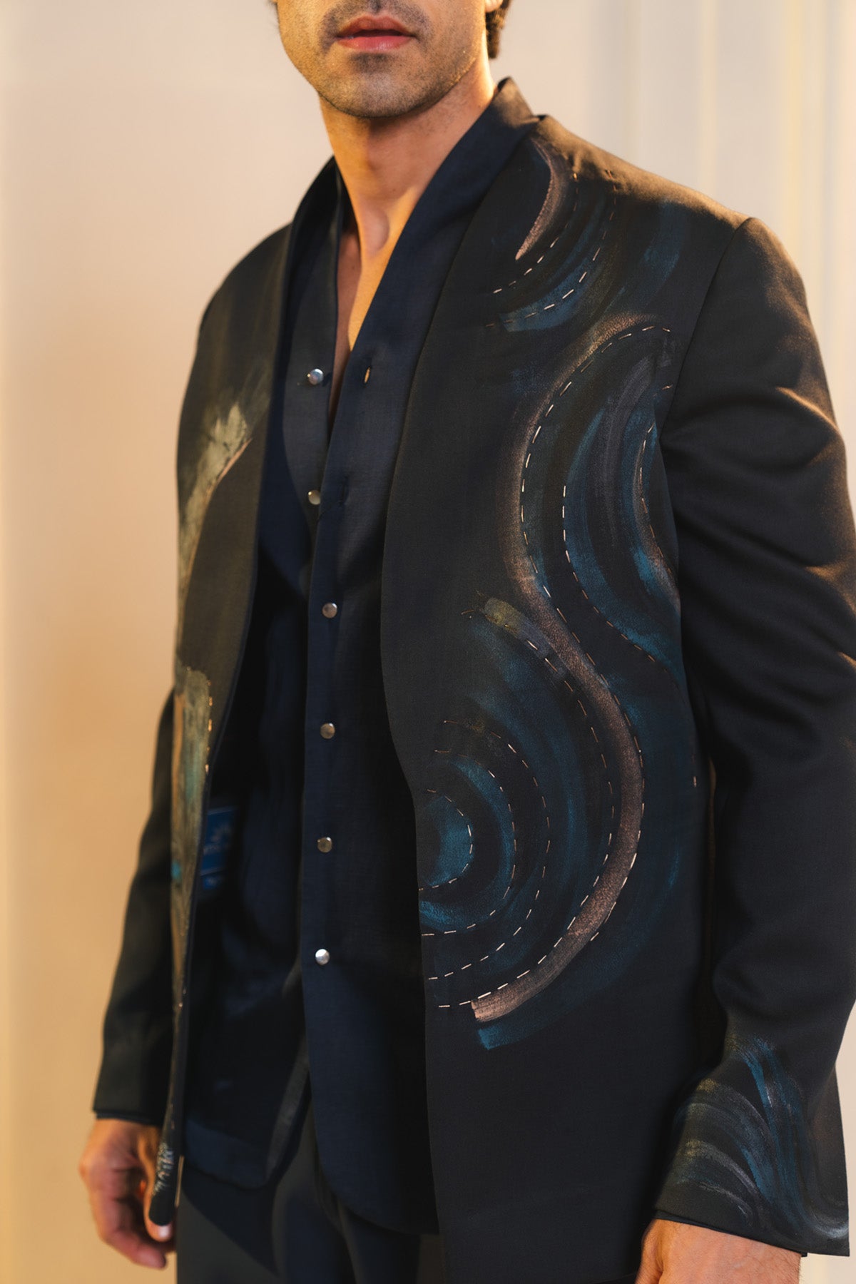 Black Handpainted Tauras Blazer Set