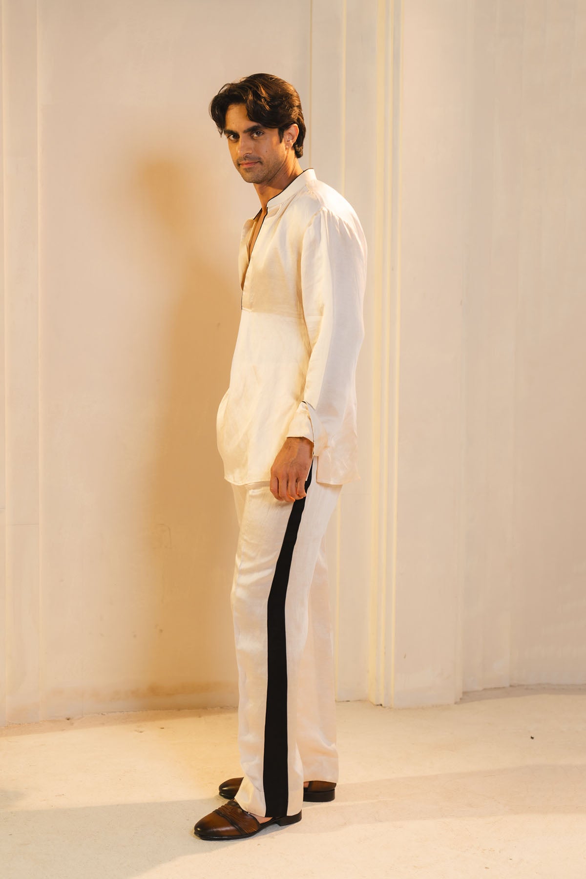 Concept Blazer With Hand Paint And Hand Embroidery. Paired With A Matching Kurta And Trousers.