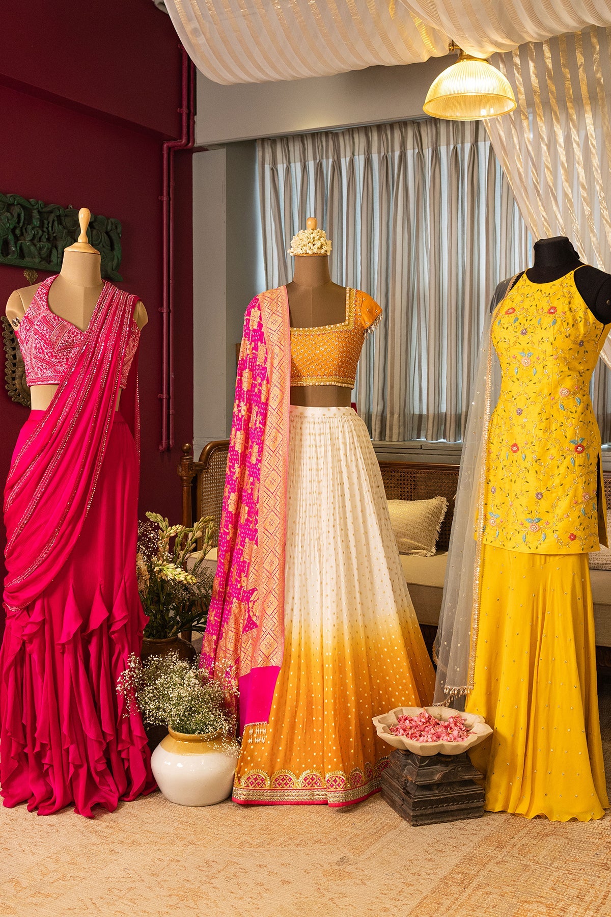 dip dye skirt with bandhej dupatta