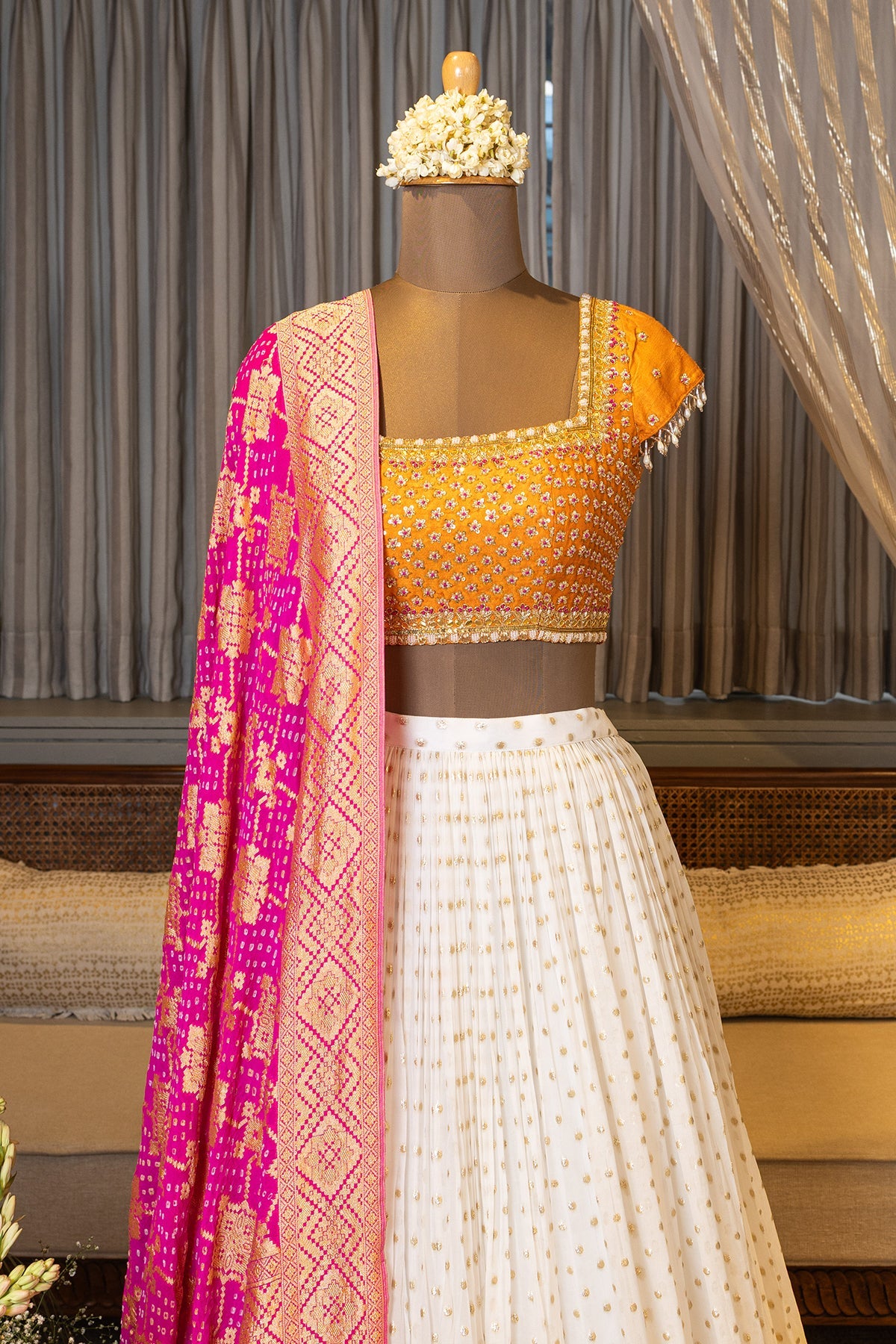 dip dye skirt with bandhej dupatta