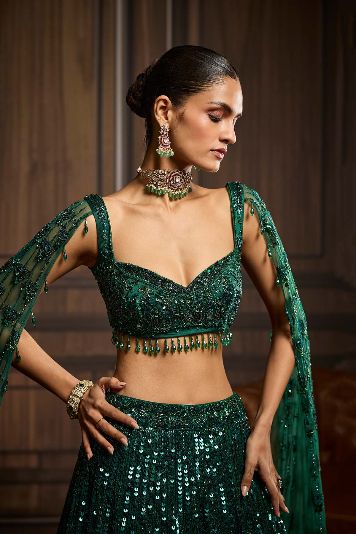 Emerald Green Embellished Lehenga Set