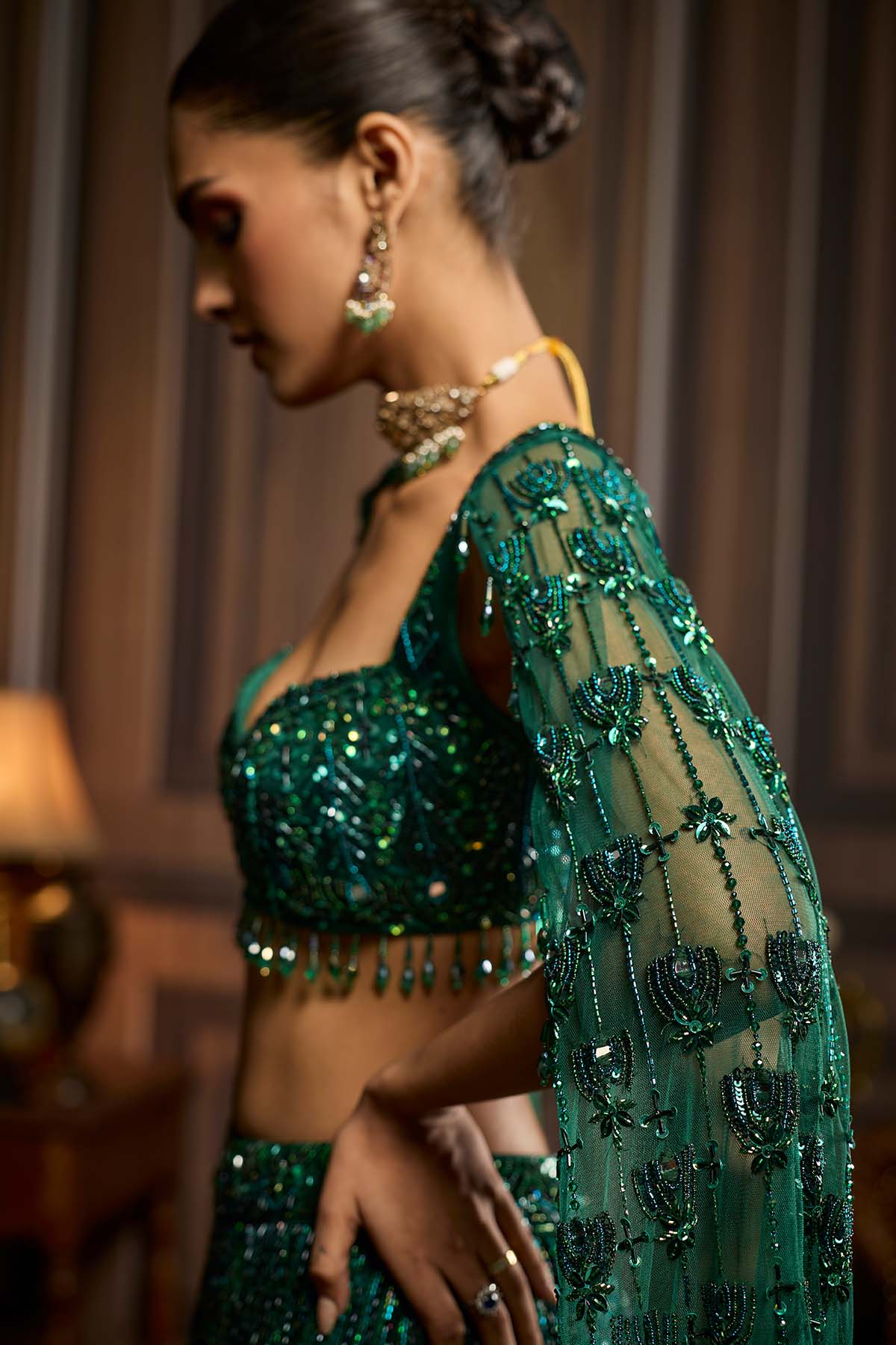 Emerald Green Embellished Lehenga Set