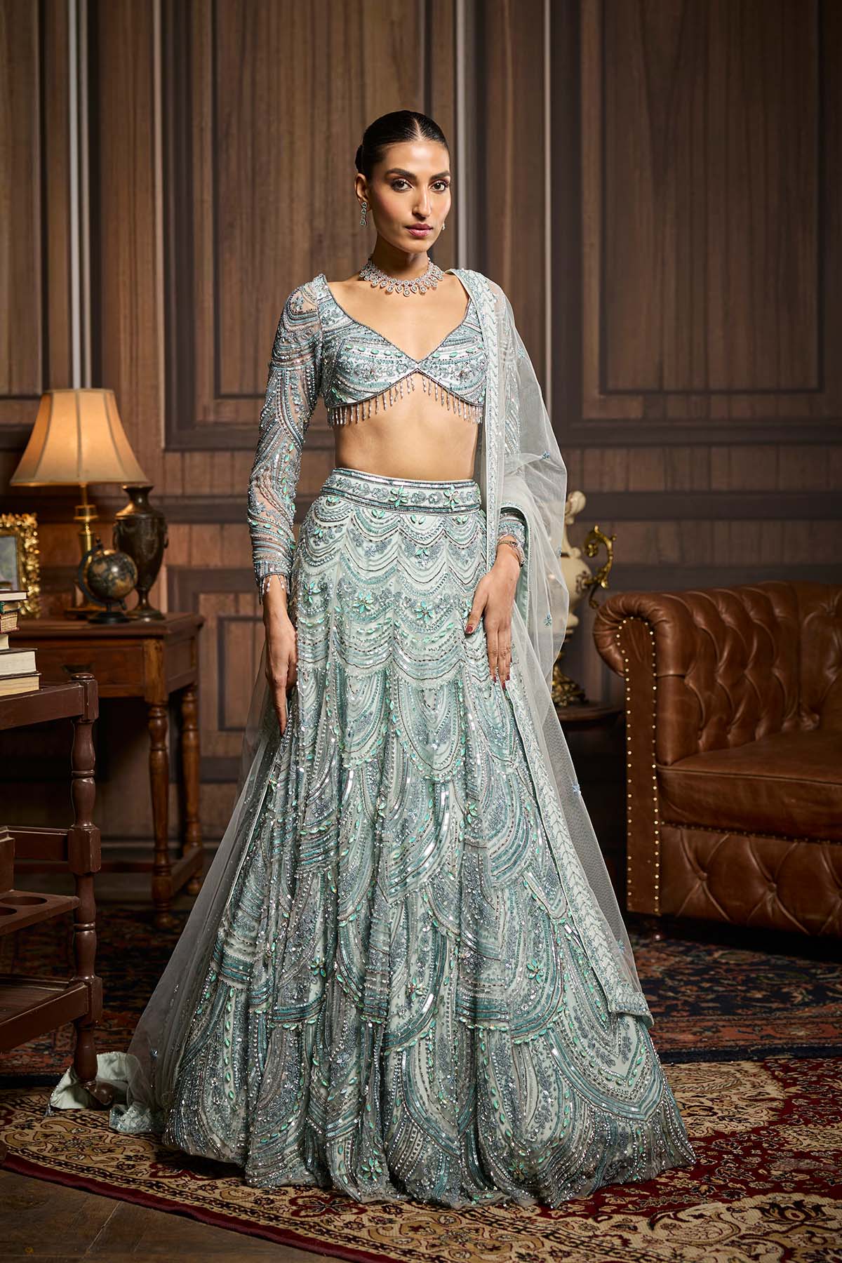 Ice Blue Fully Embellished Lehenga Set