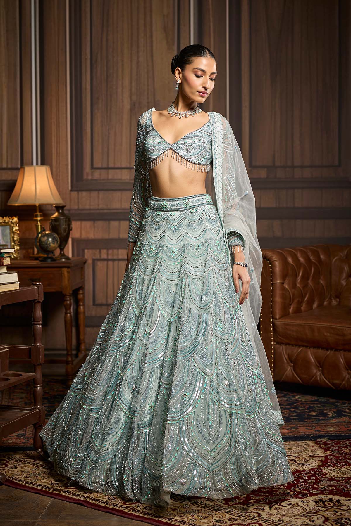 Ice Blue Fully Embellished Lehenga Set