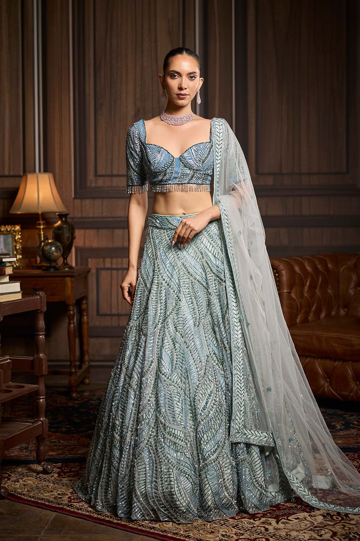 Ice Blue Fully Embellished Lehenga Set