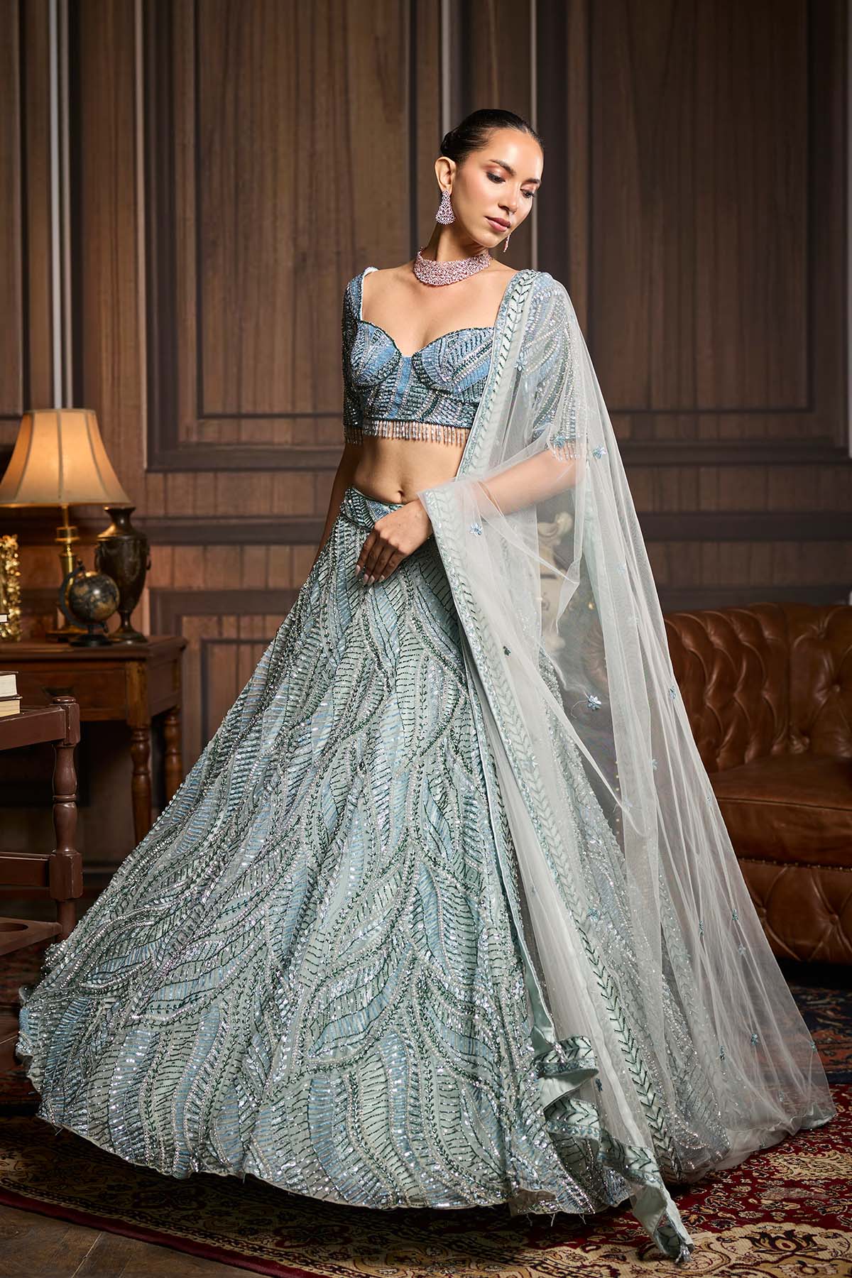 Ice Blue Fully Embellished Lehenga Set