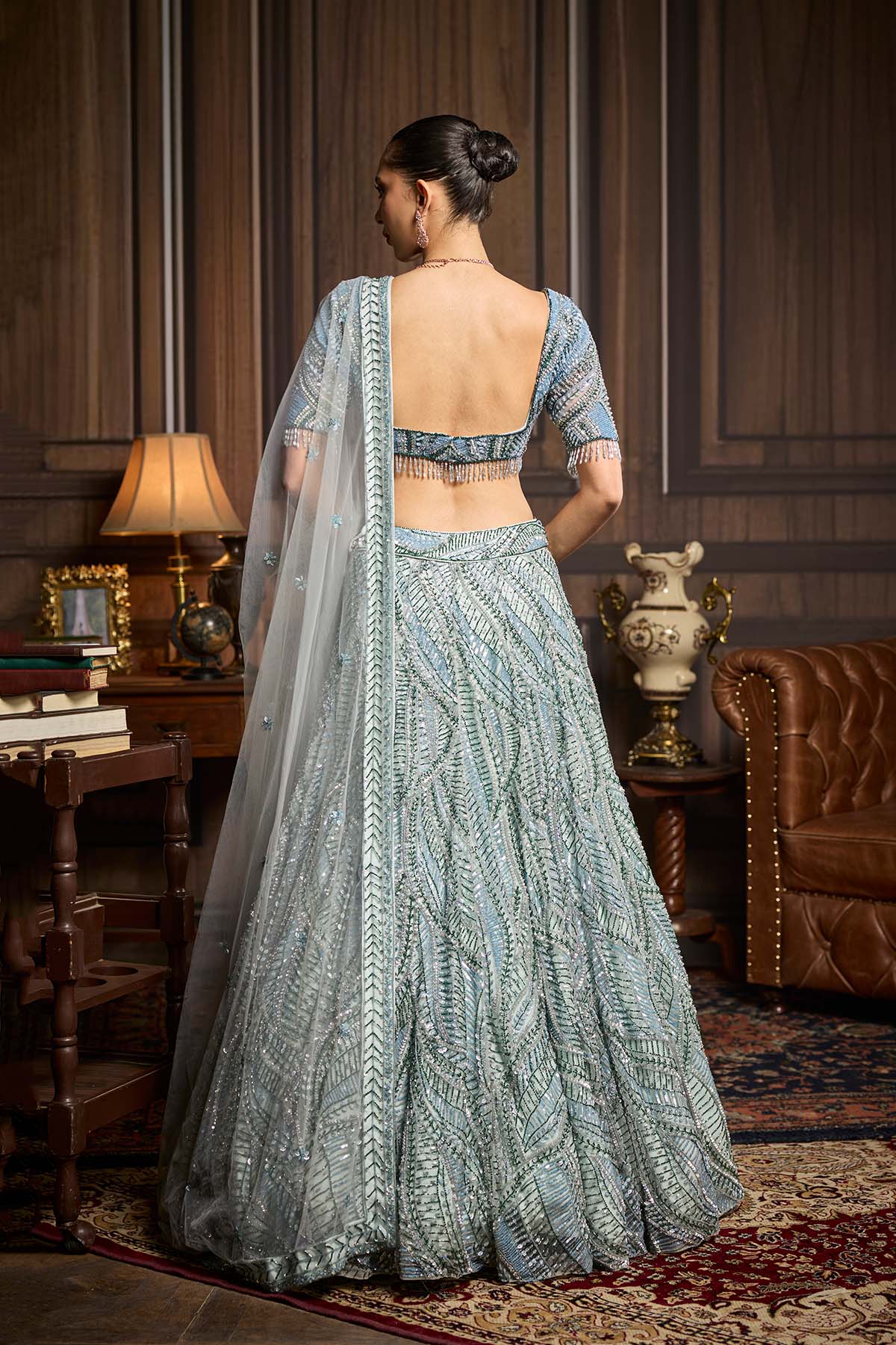 Ice Blue Fully Embellished Lehenga Set
