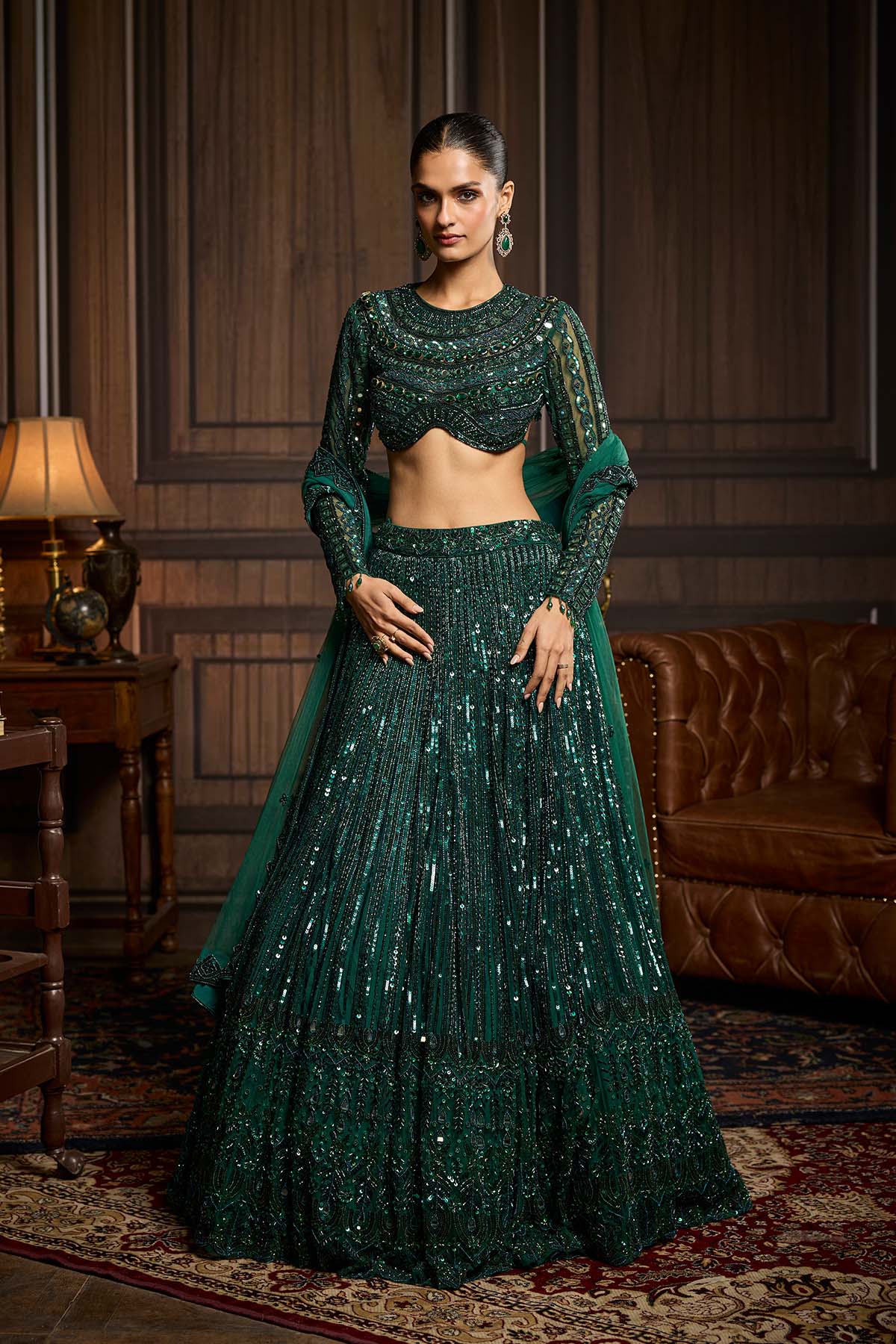 Emerald Green Embellished Lehenga Set