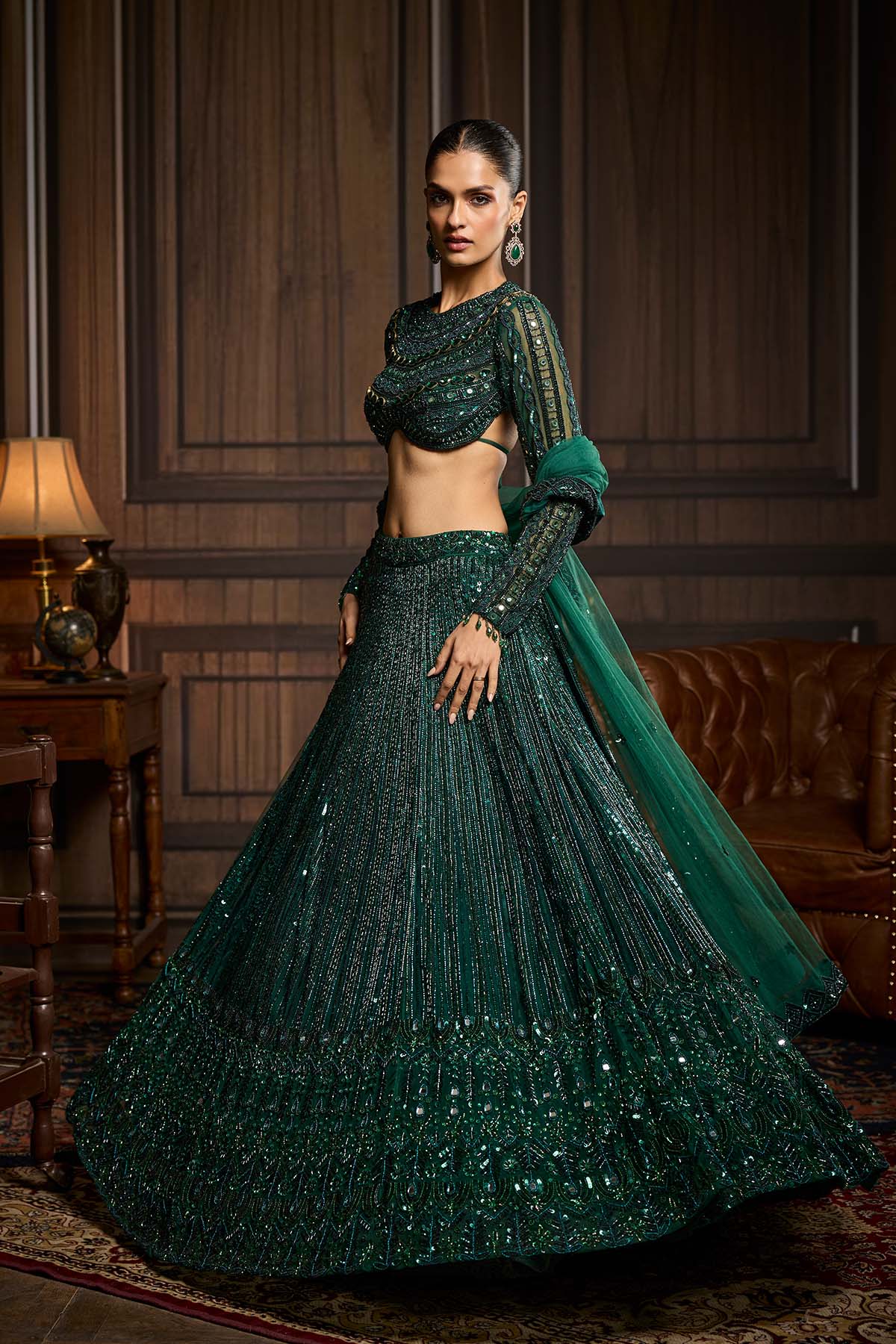 Emerald Green Embellished Lehenga Set