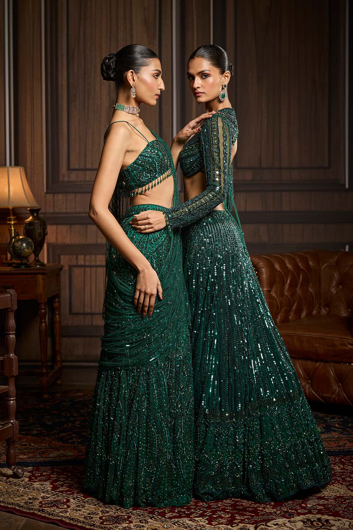 Emerald Green Embellished Lehenga Set