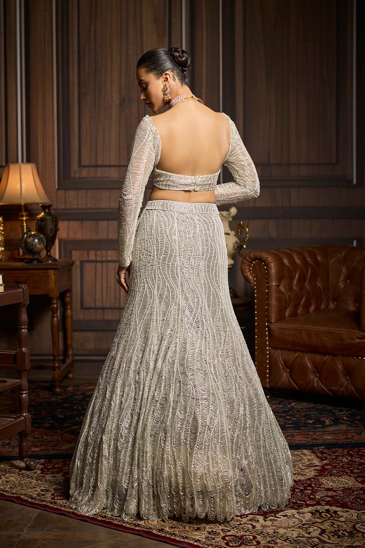 Silver Fully Embellished Mermaid Skirt Set