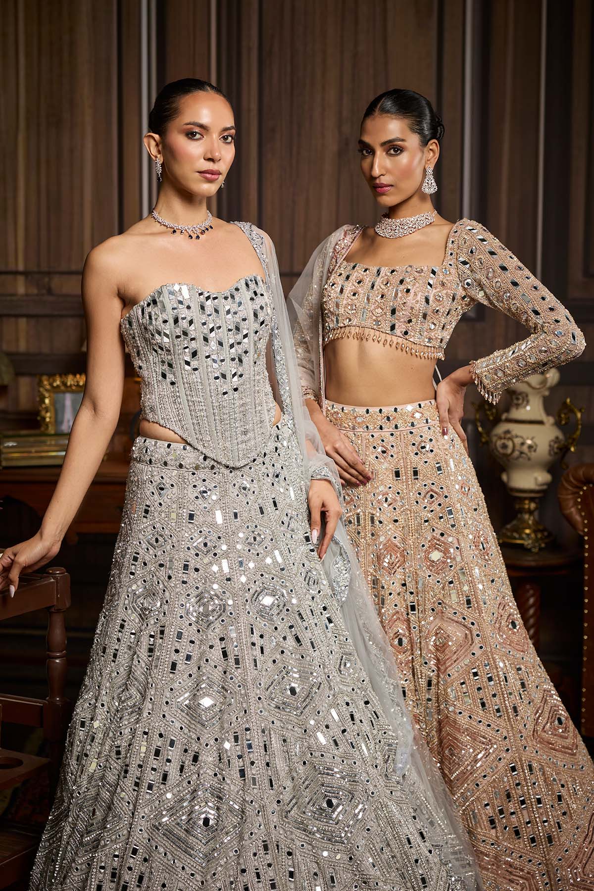 Silver Embellished Mirrorwork Lehenga Set