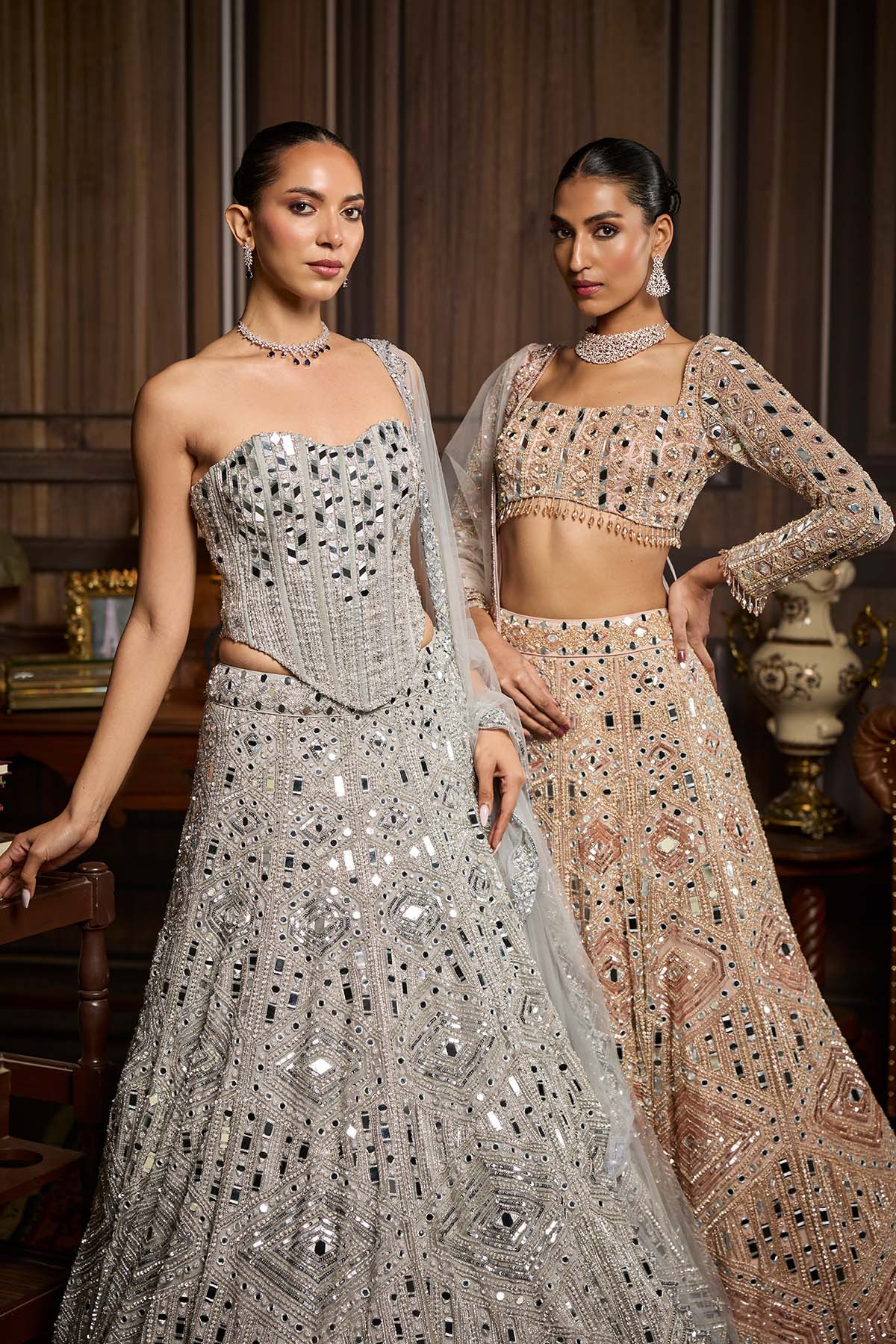 Blush Pink Embellished Mirrorwork Lehenga Set