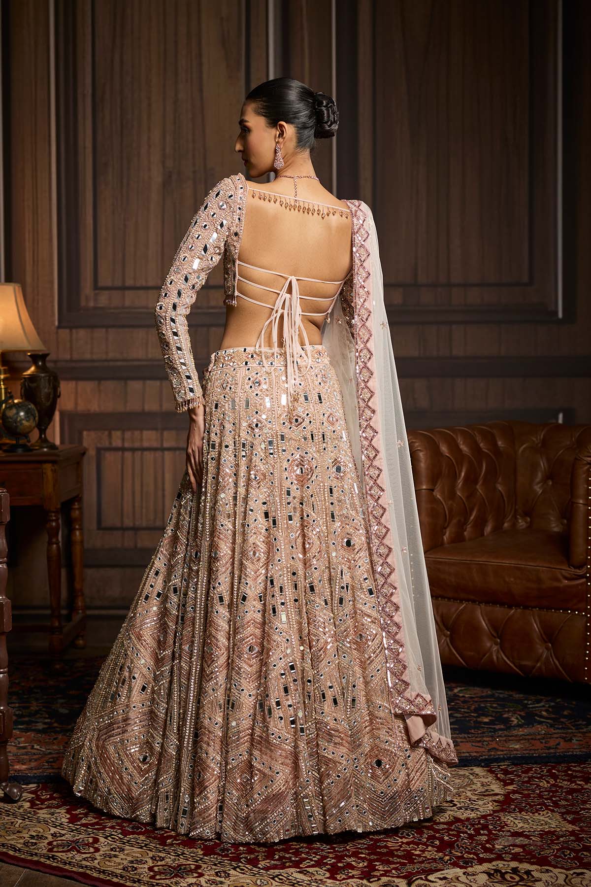 Blush Pink Embellished Mirrorwork Lehenga Set