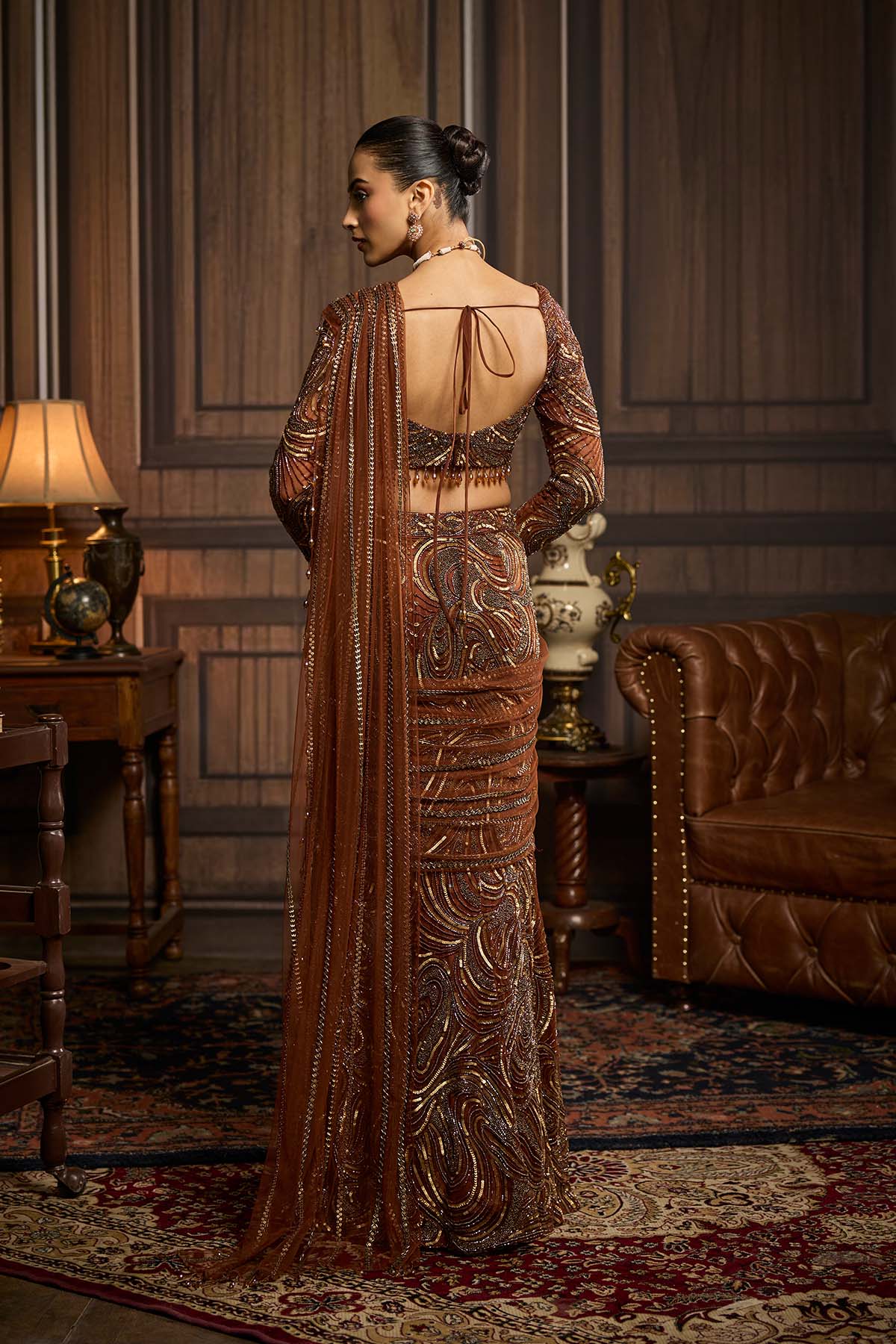 Metallic Gold Embellished Skirt Saree Set