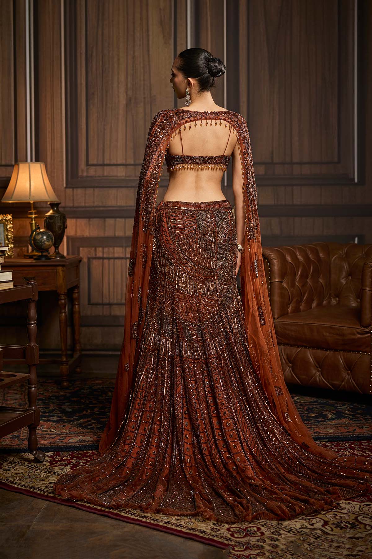 Caramel Brown Fully Embroidered Mermaid Trailskirt Set