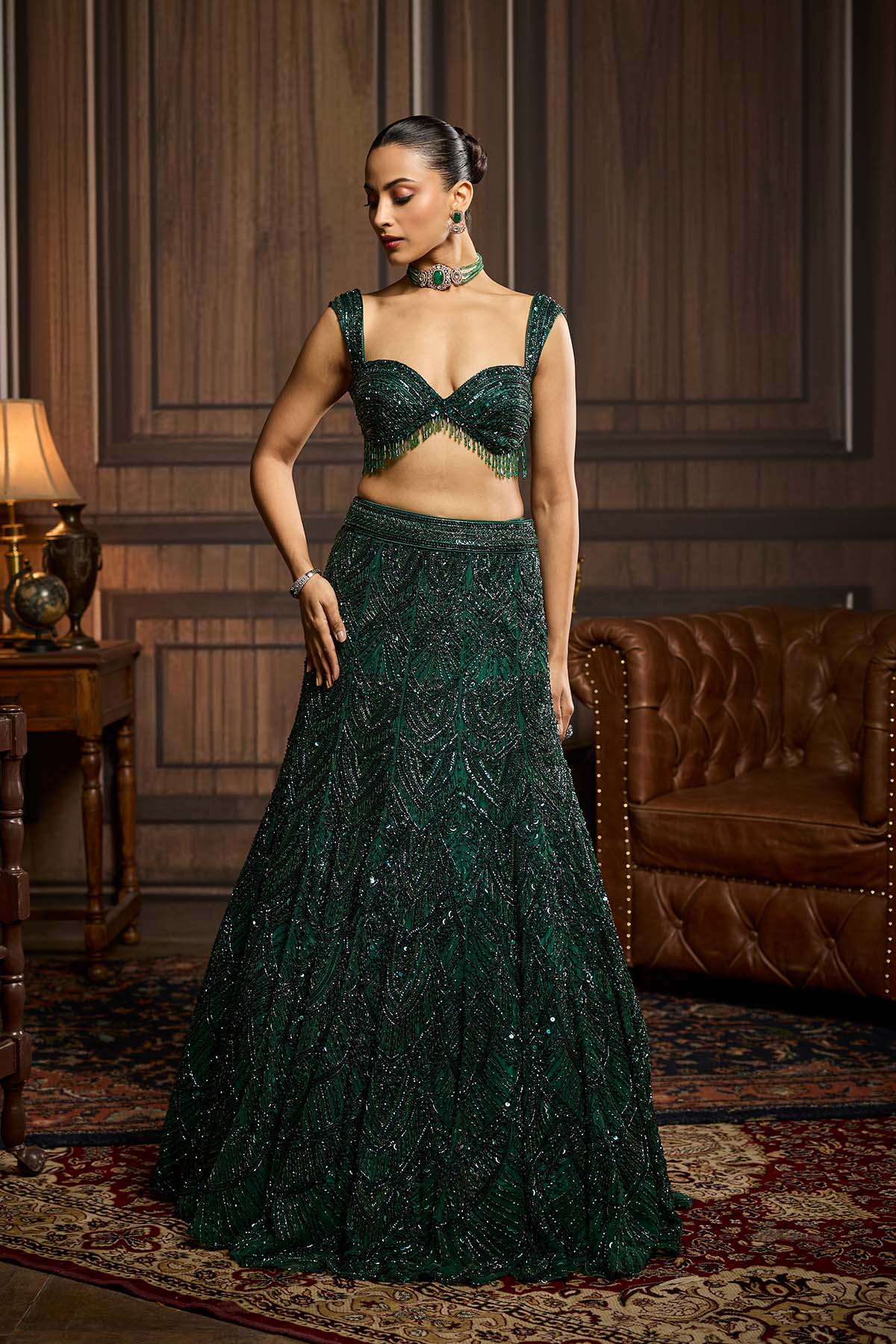 Emerald Green Embellished Mermaid Skirt Set