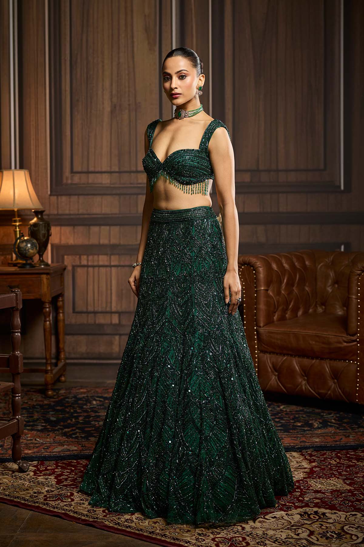 Emerald Green Embellished Mermaid Skirt Set