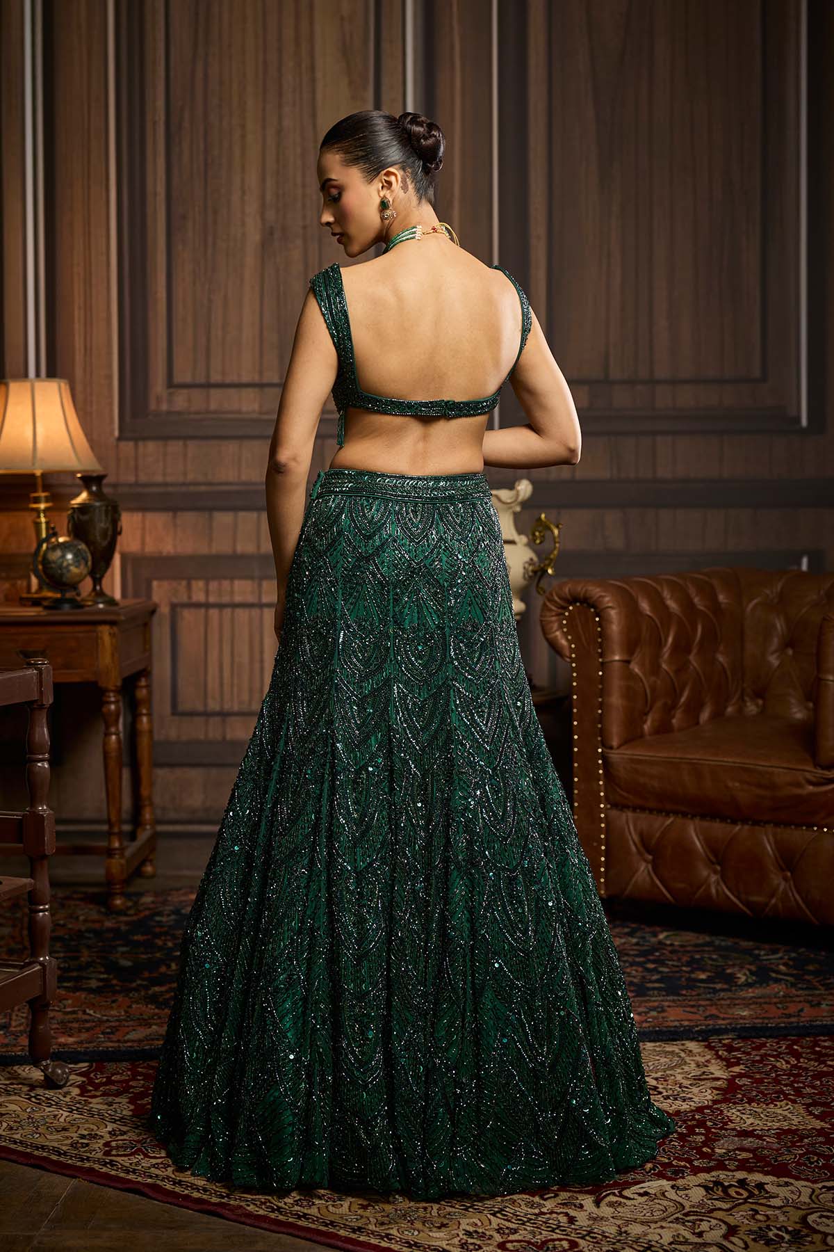 Emerald Green Embellished Mermaid Skirt Set