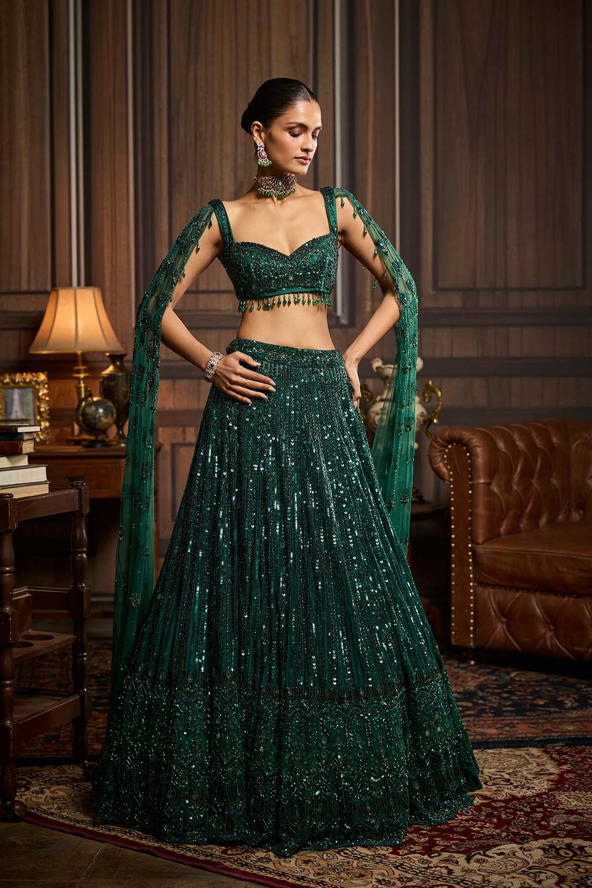 Emerald Green Embellished Lehenga Set