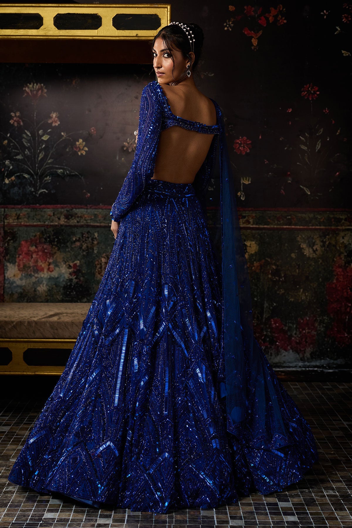Electric Blue 3D Arc Embellished Lehenga Set