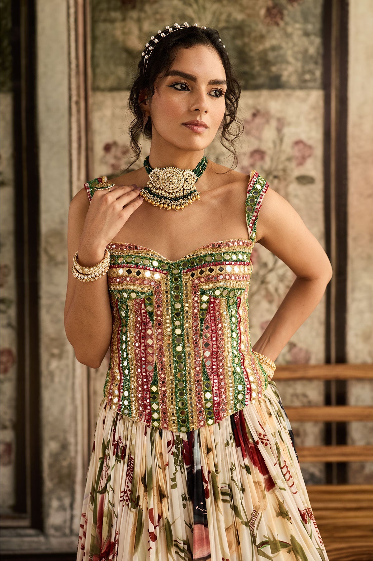 Ivory Floral Printed Lehenga Set