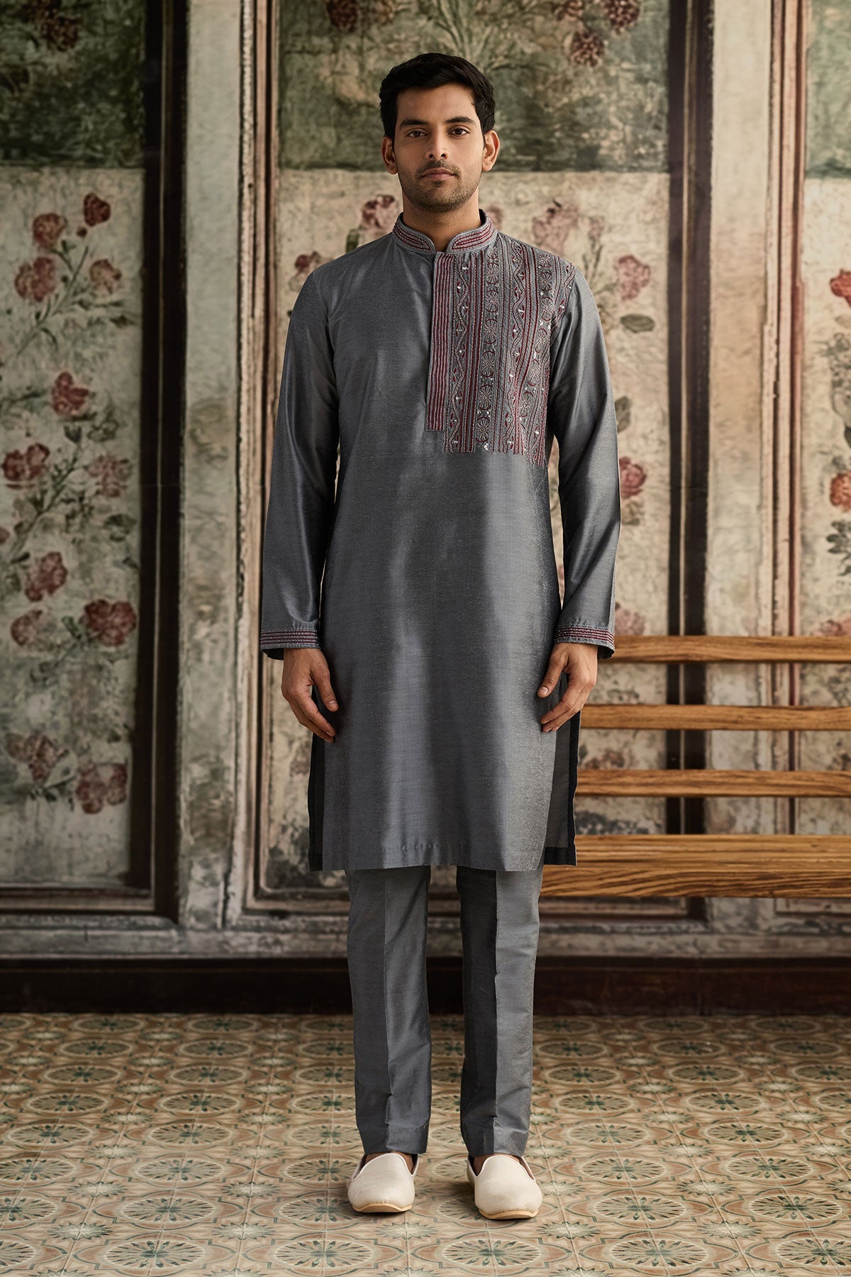 Grey Embroidered Kurta & Pants