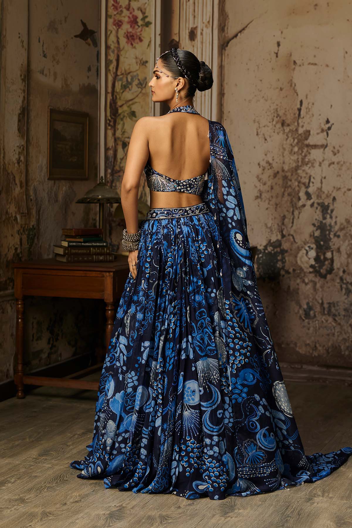 NAVY BLUE PRINTED & HIGHLIGHTED LEHENGA SET