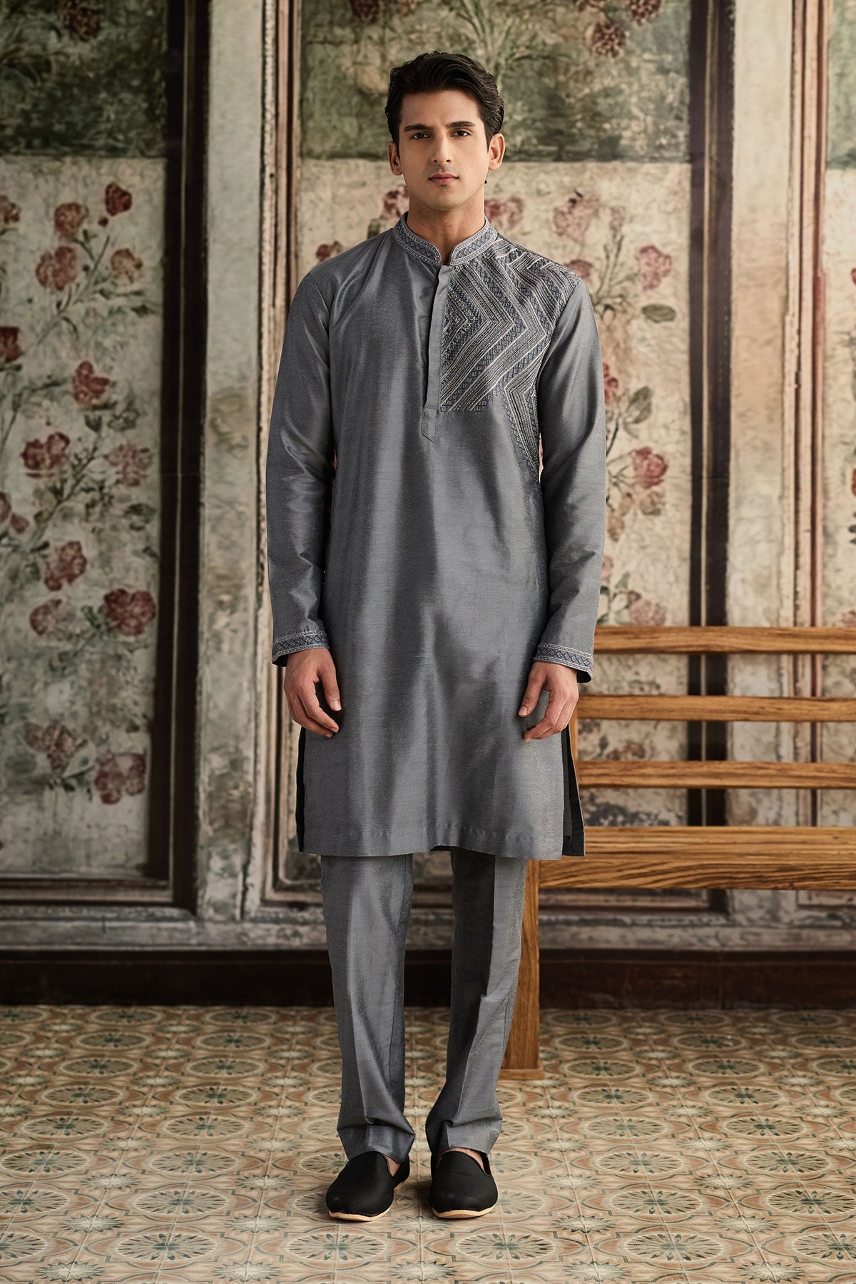 Grey Embroidered Kurta & Pants