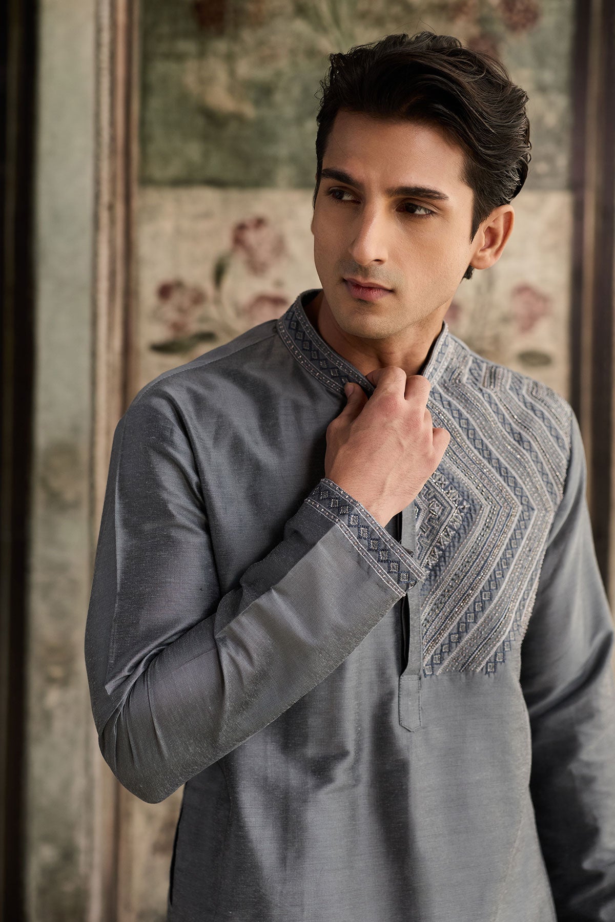 Grey Embroidered Kurta & Pants
