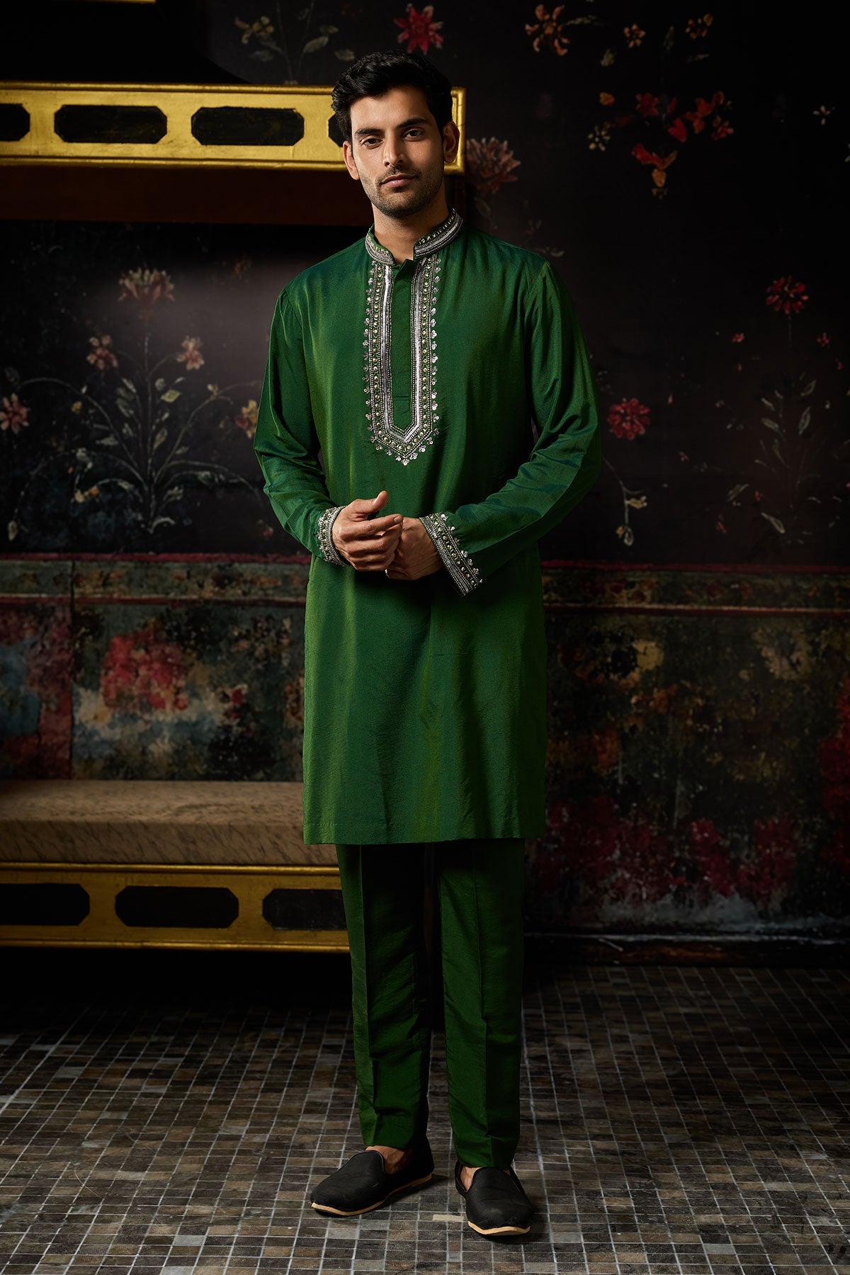 Green Embroidered Kurta & Pants