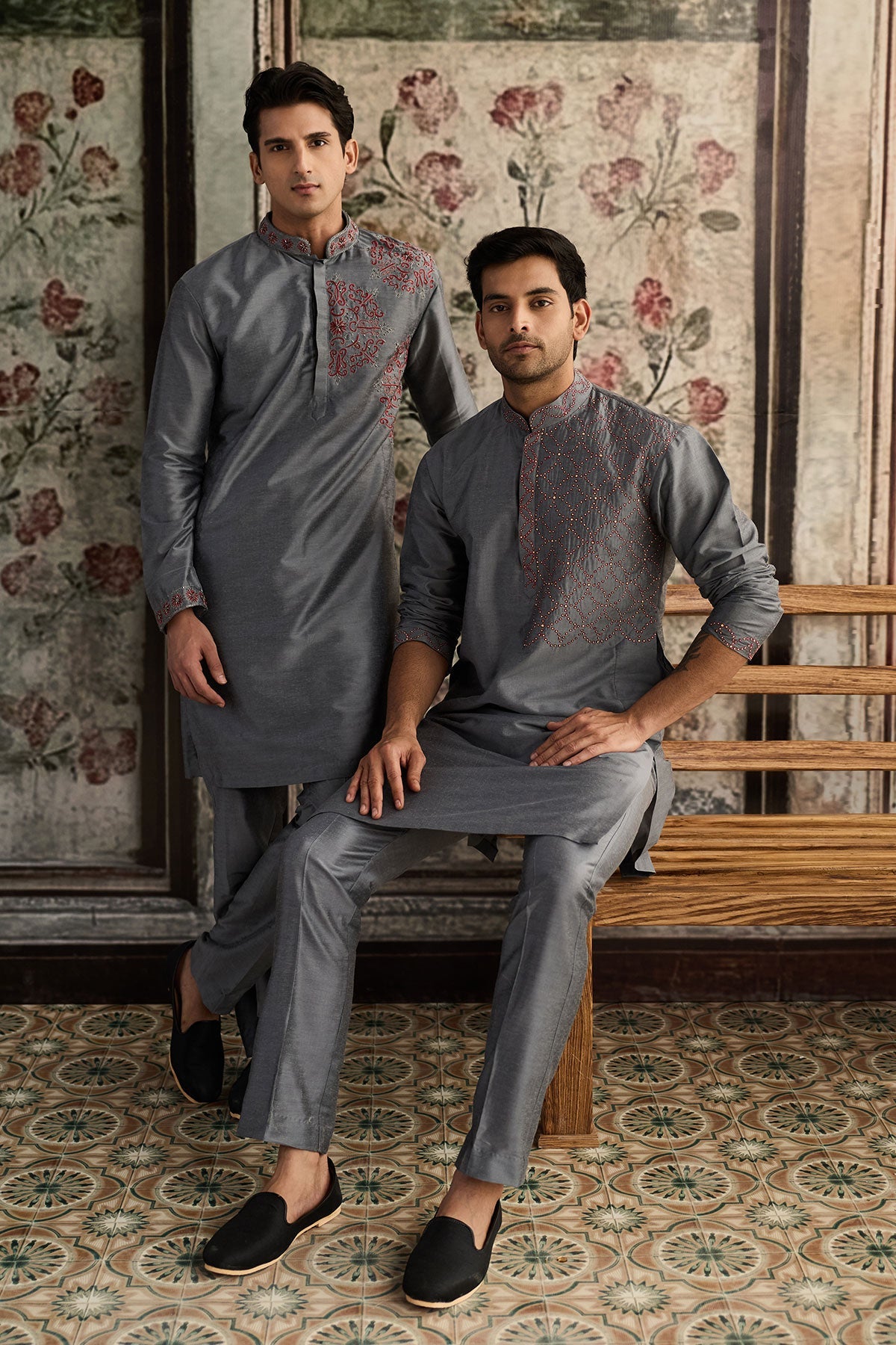 Grey Embroidered Kurta & Pants