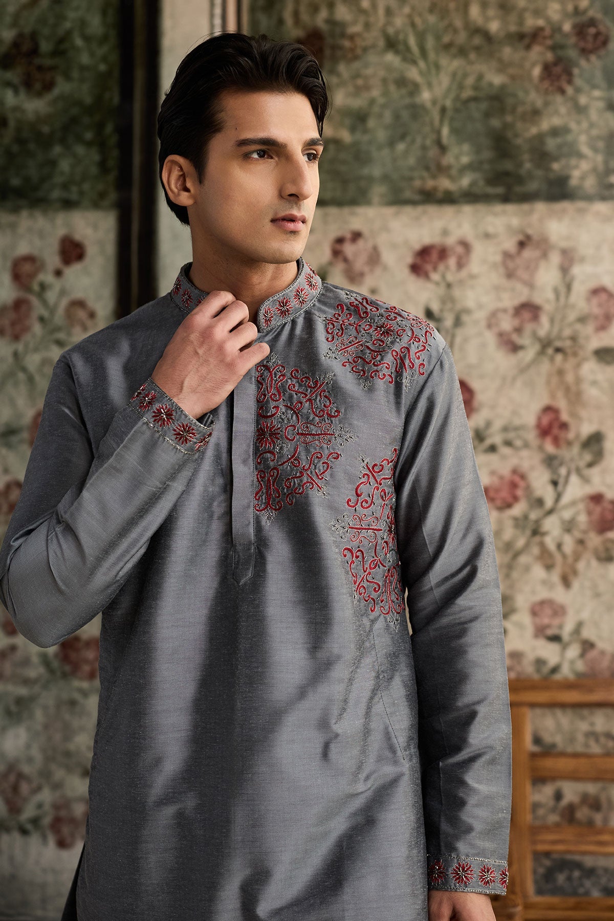 Grey Embroidered Kurta & Pants
