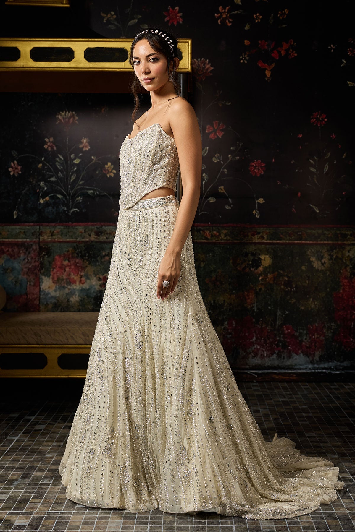 Silver Fully Embellished Mermaid Lehenga Trail Set