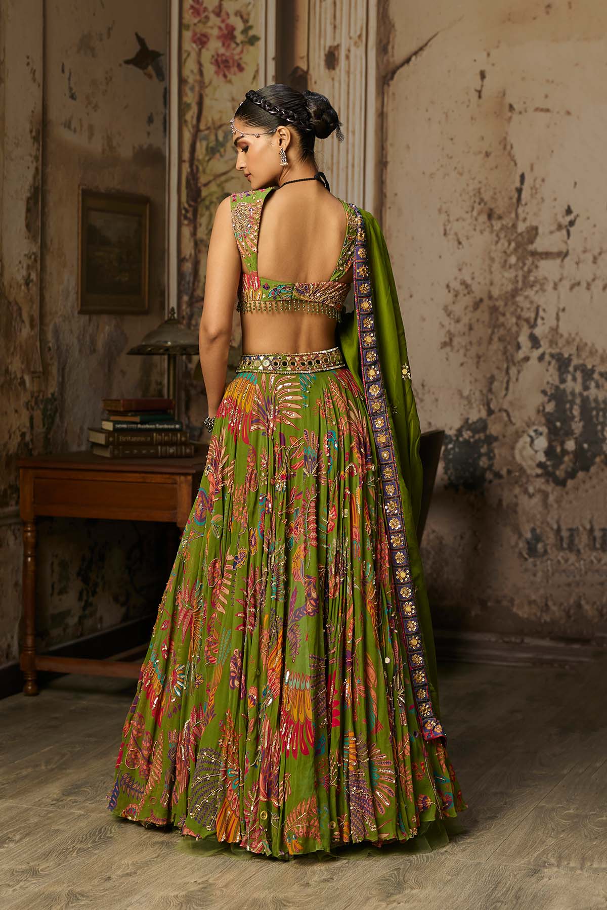 PEAR GREEN PRINTED AND HIGHLIGHTED LEHENGA SET