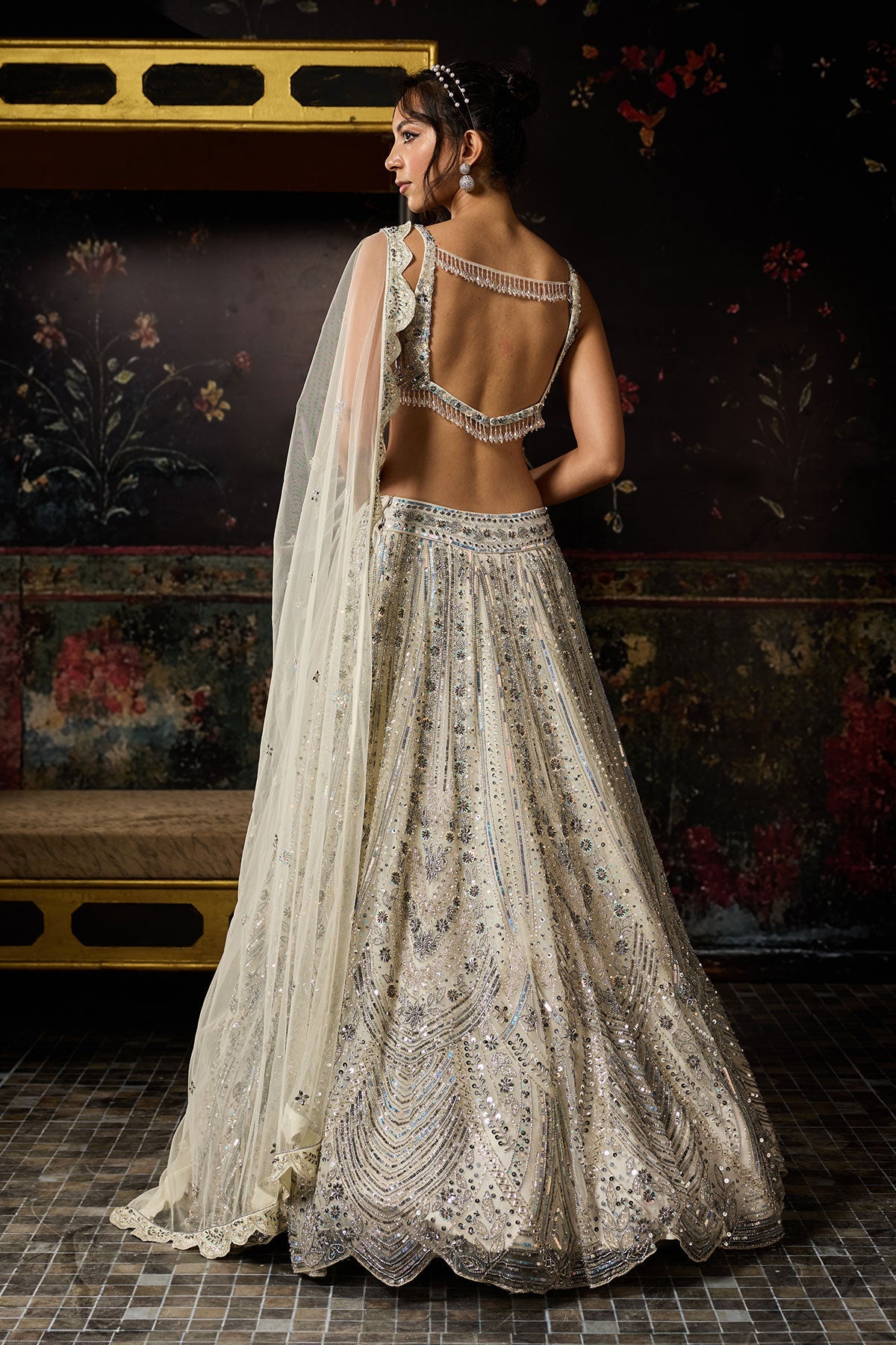 Ivory Fully Embroidered Scallop Lehenga Set