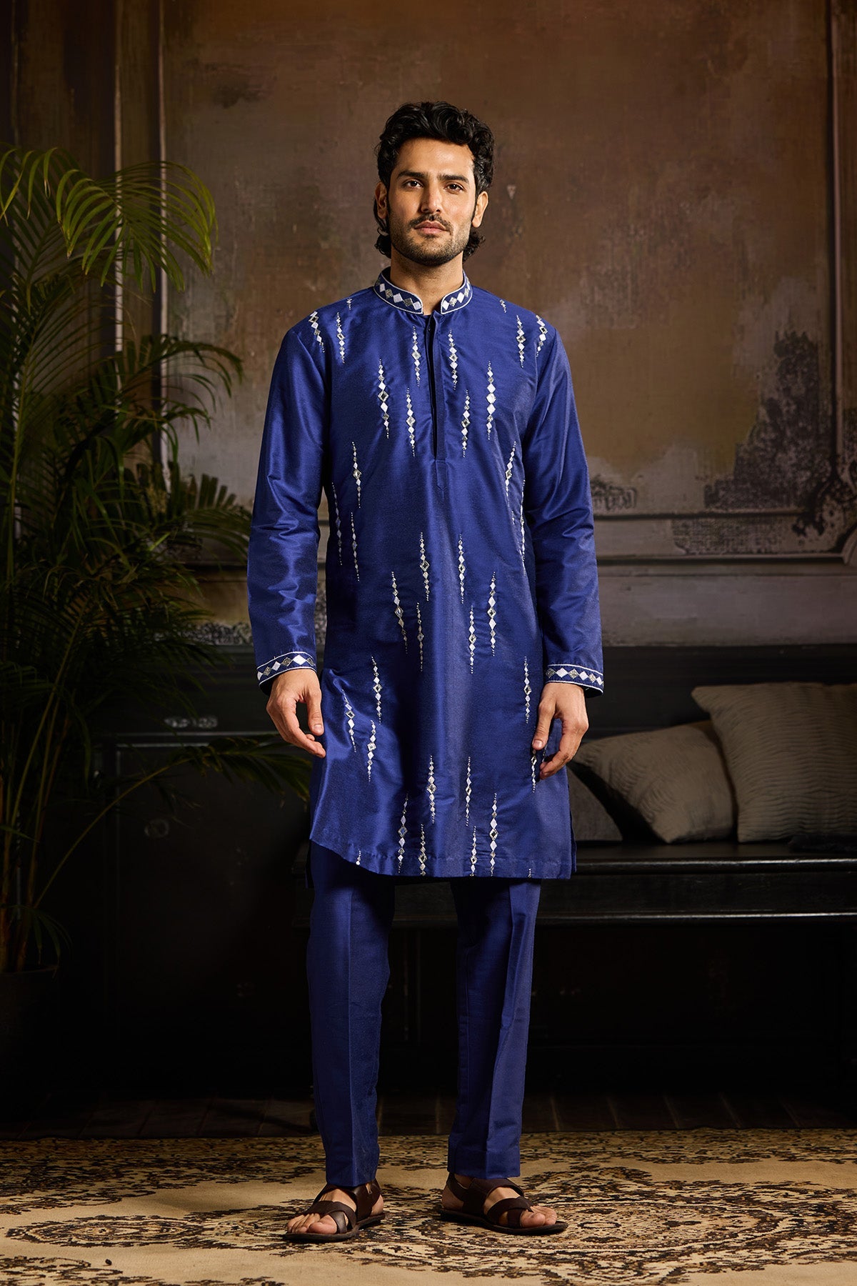 ELECTRIC BLUE WITH SILVER EMBROIDERED KURTA PAIRED WITH ELECTRIC BLUE PANTS