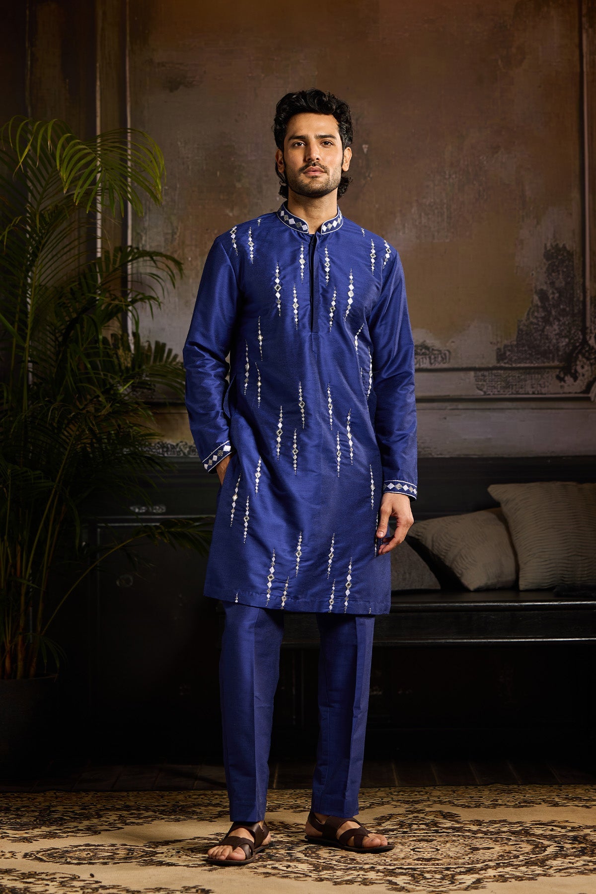 ELECTRIC BLUE WITH SILVER EMBROIDERED KURTA PAIRED WITH ELECTRIC BLUE PANTS