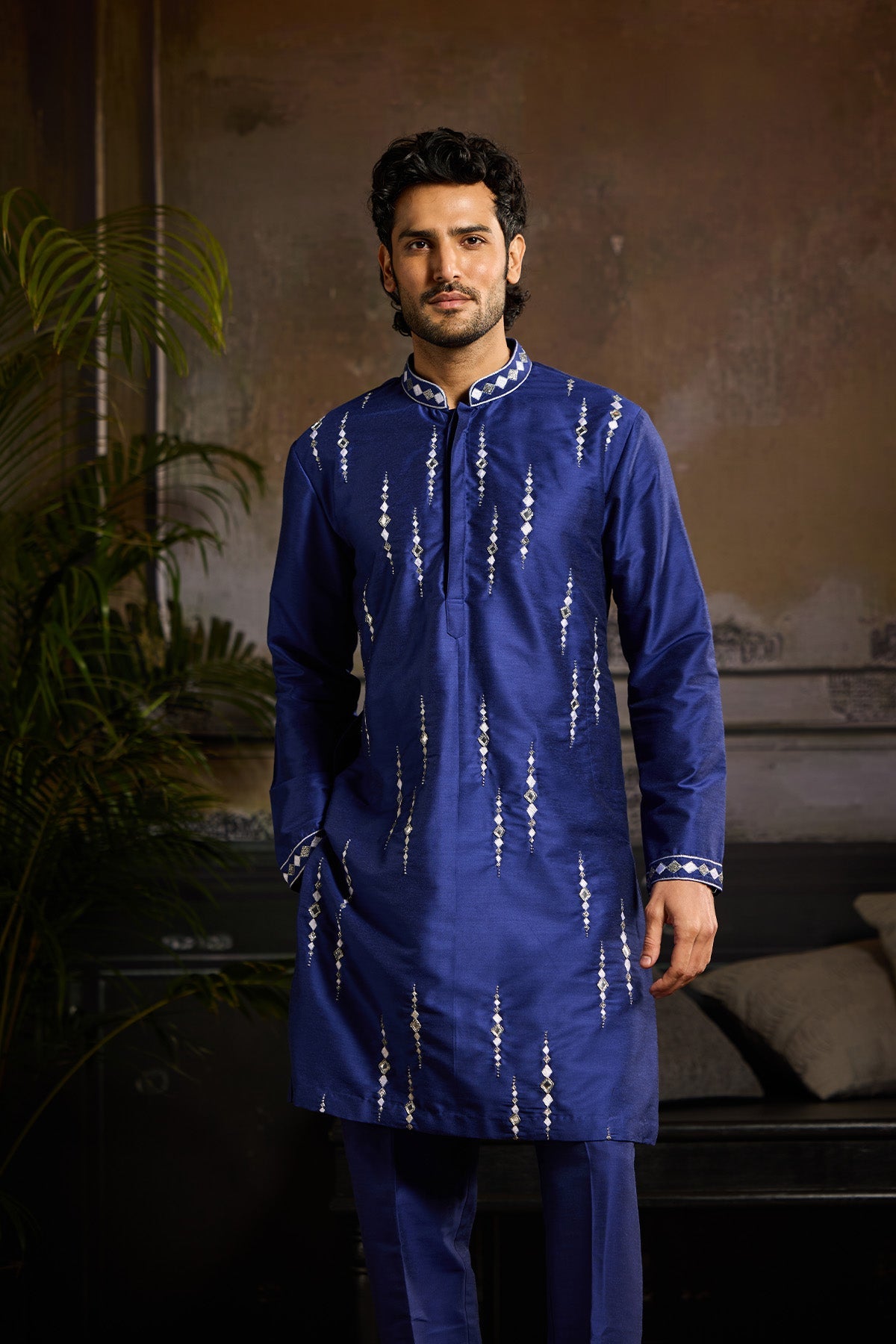 ELECTRIC BLUE WITH SILVER EMBROIDERED KURTA PAIRED WITH ELECTRIC BLUE PANTS