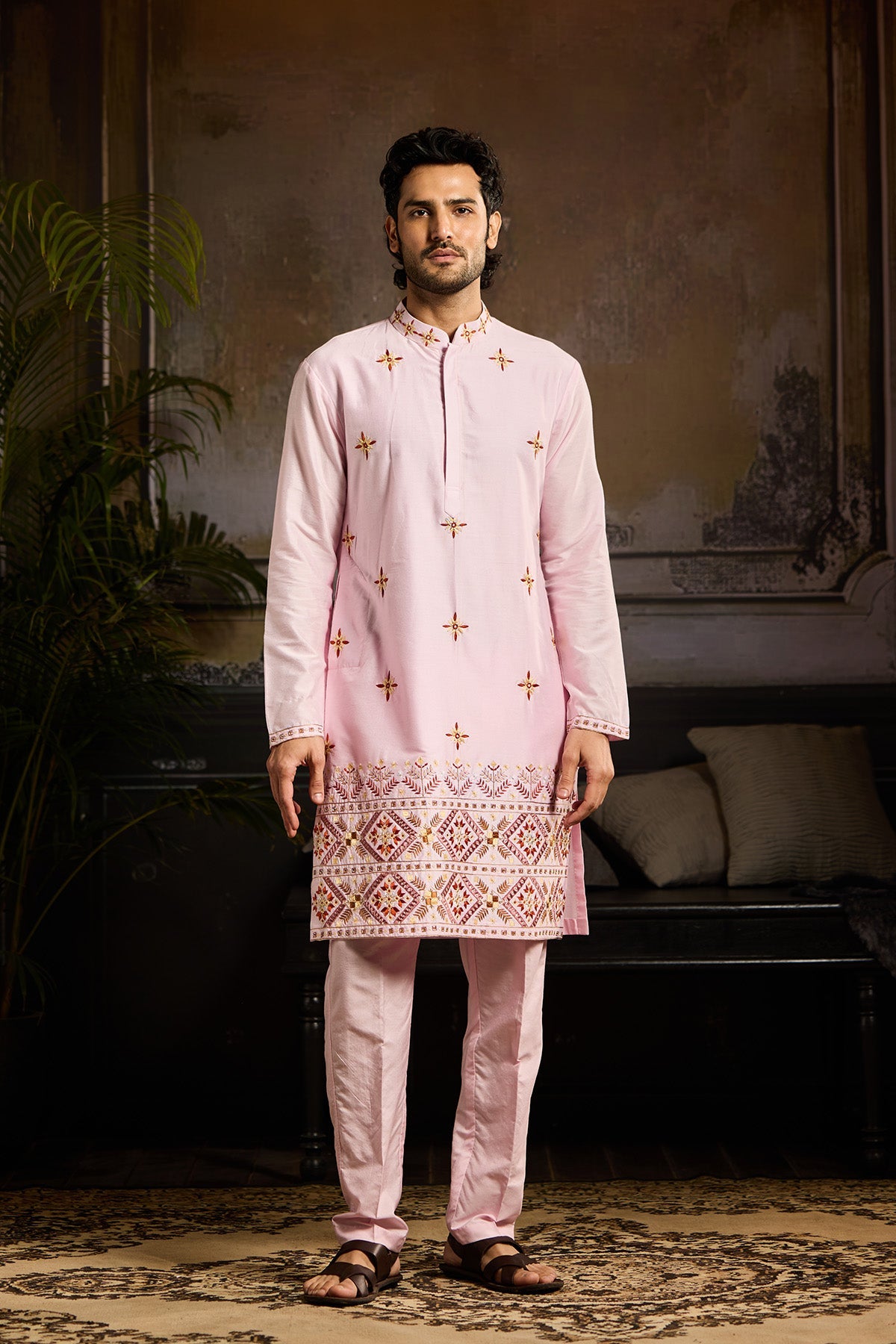 BLUSH PINK TRIBLE EMBROIDERED KURTA PAIRED WITH BLUSH PINK PANTS