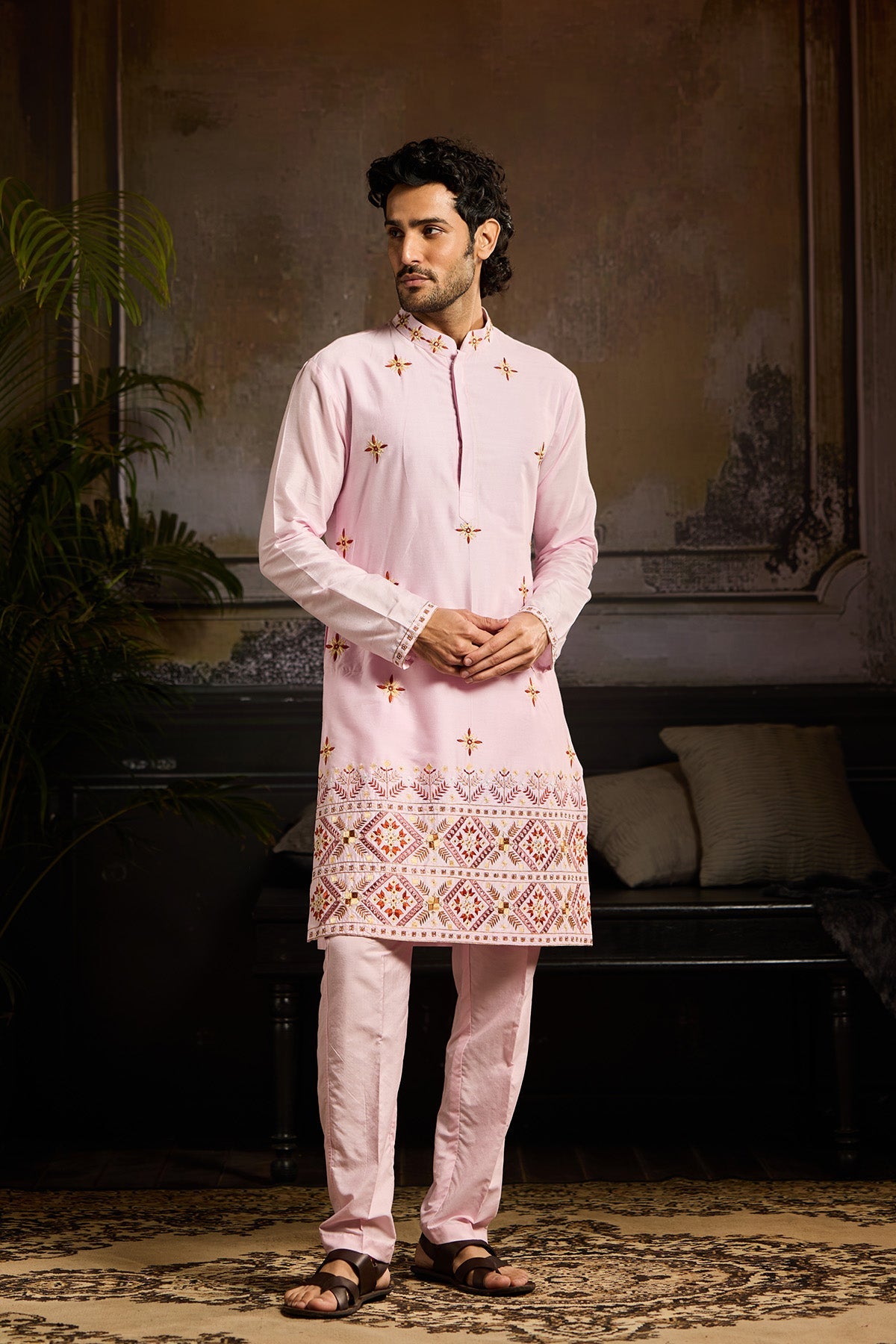 BLUSH PINK TRIBLE EMBROIDERED KURTA PAIRED WITH BLUSH PINK PANTS