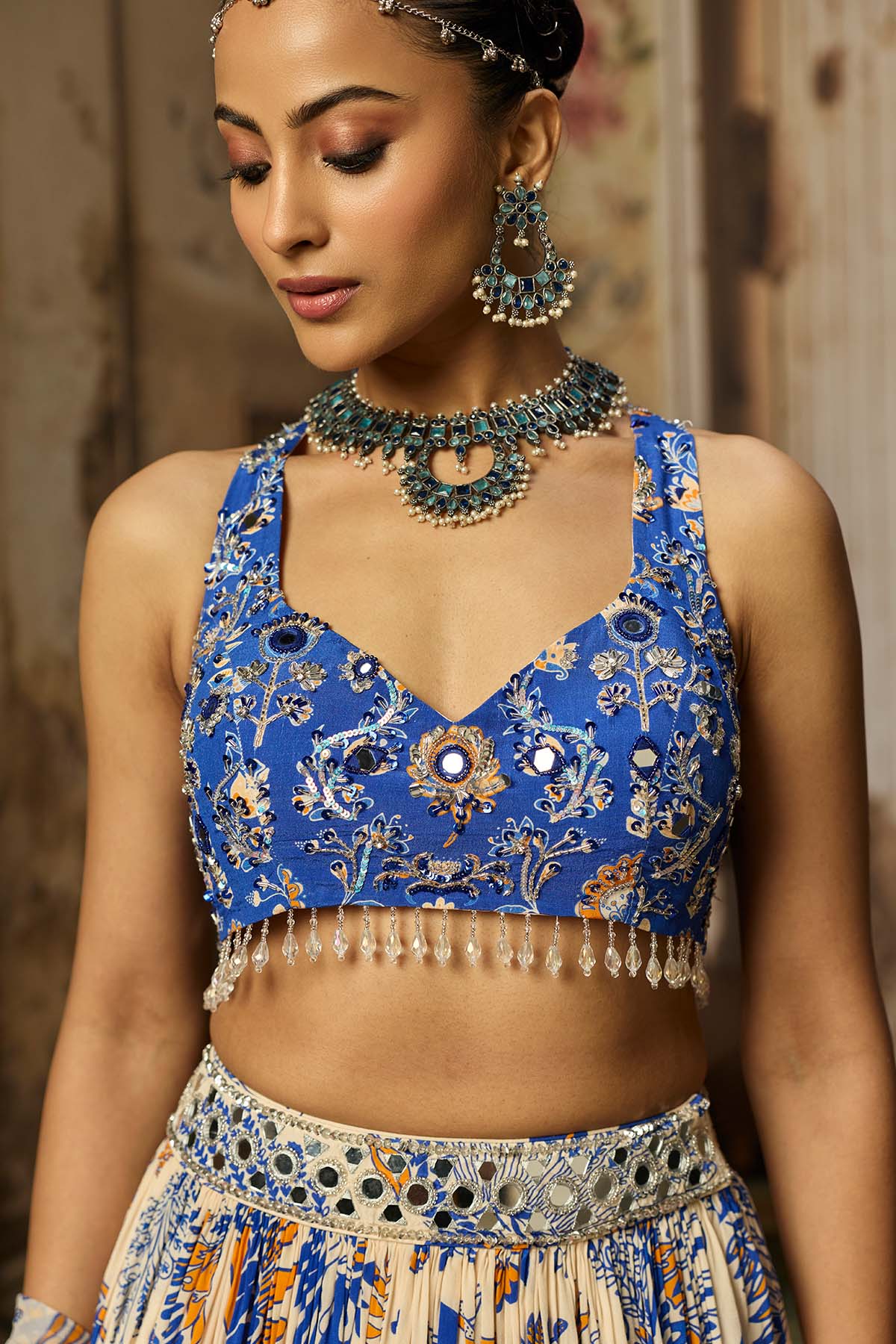 IVORY PRINTED AND HIGHLIGHTED LEHENGA SET